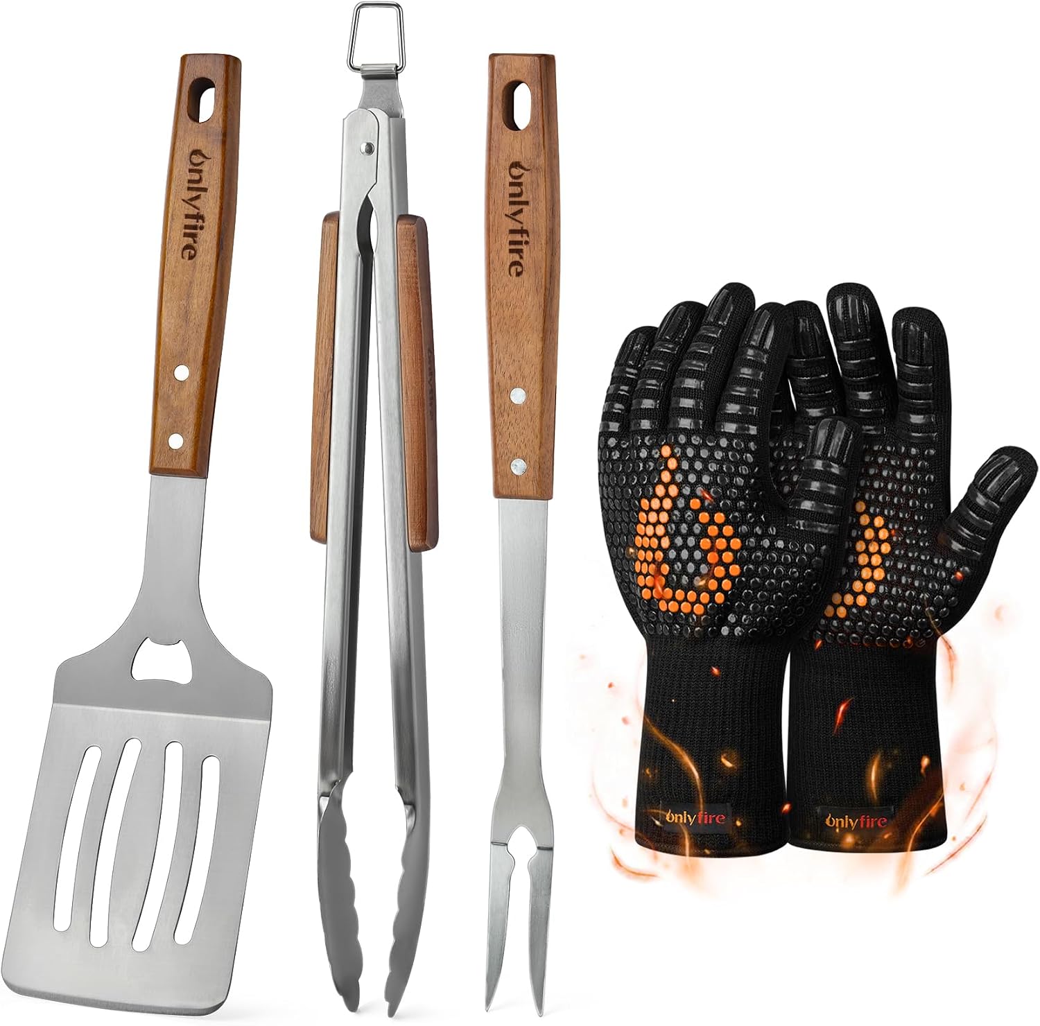 Onlyfire BBQ Tool Set for Grilling & Outdoor Cooking, BBQ Utensil, 4 Pcs