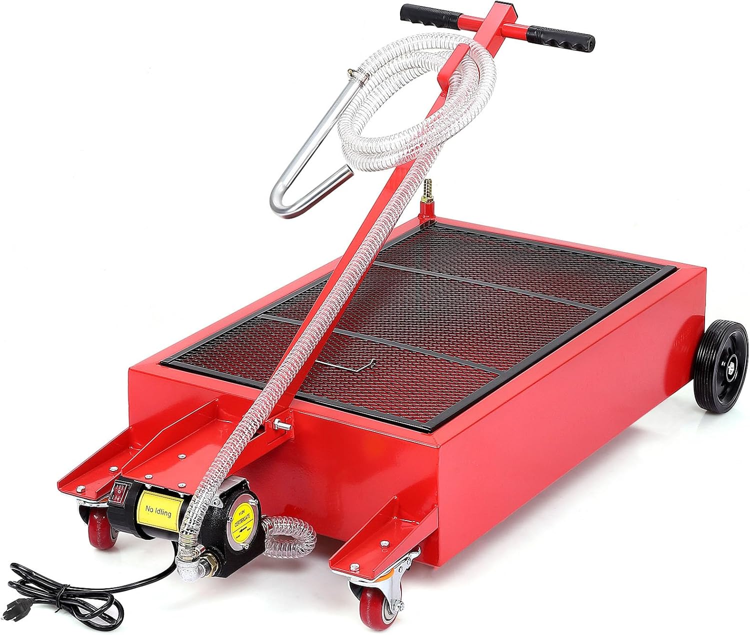 20 Gallon Low Profile Roll Around Oil Drain Pan Electric Oil Change Pan with 110V Electric Pump 8FT Hose & T-Handle for Trucks Cars SUVs Buses