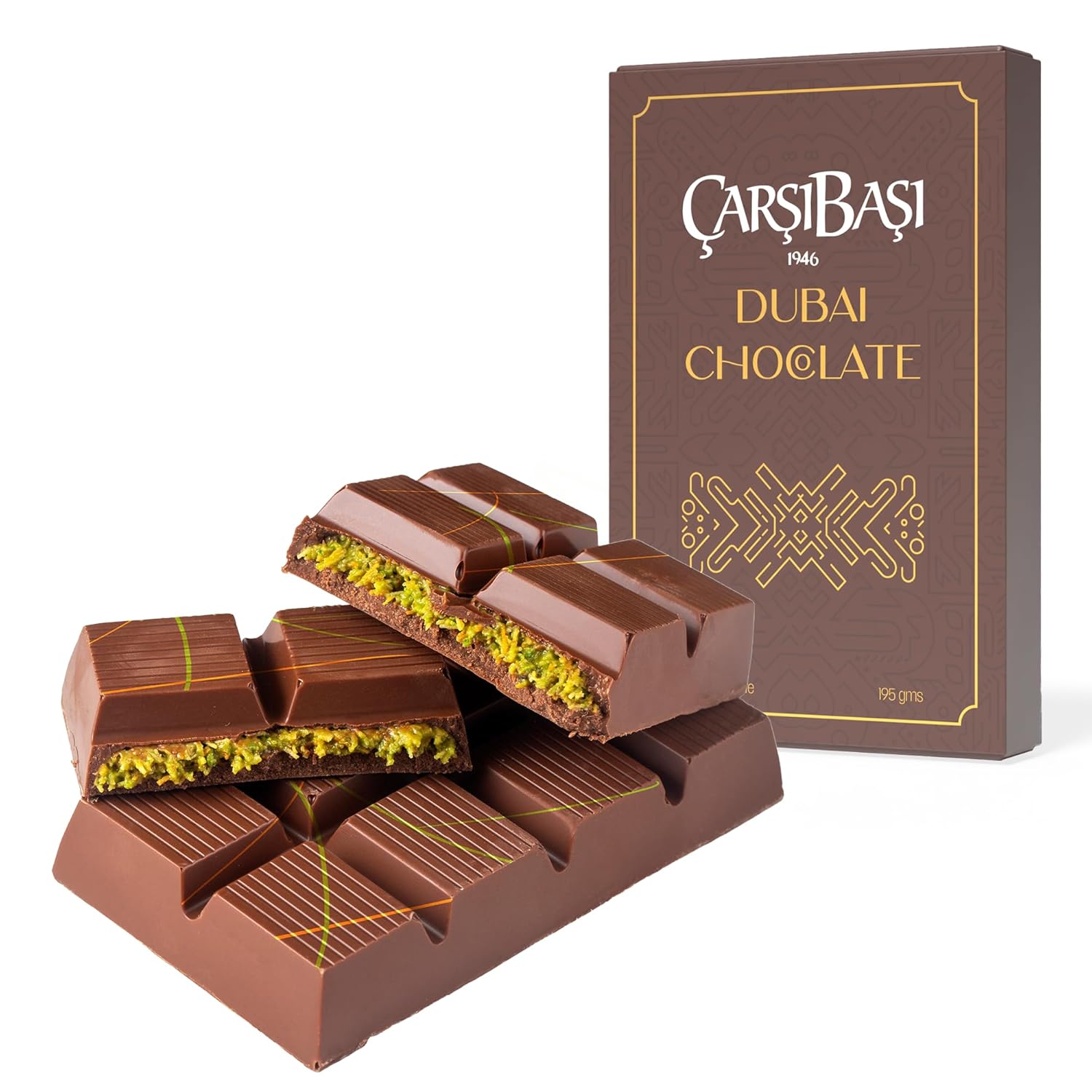 Dubai Pistachio Chocolate Bar, 7oz – Premium Dubai Chocolate with Pistachio Knafeh Filling | Authentic