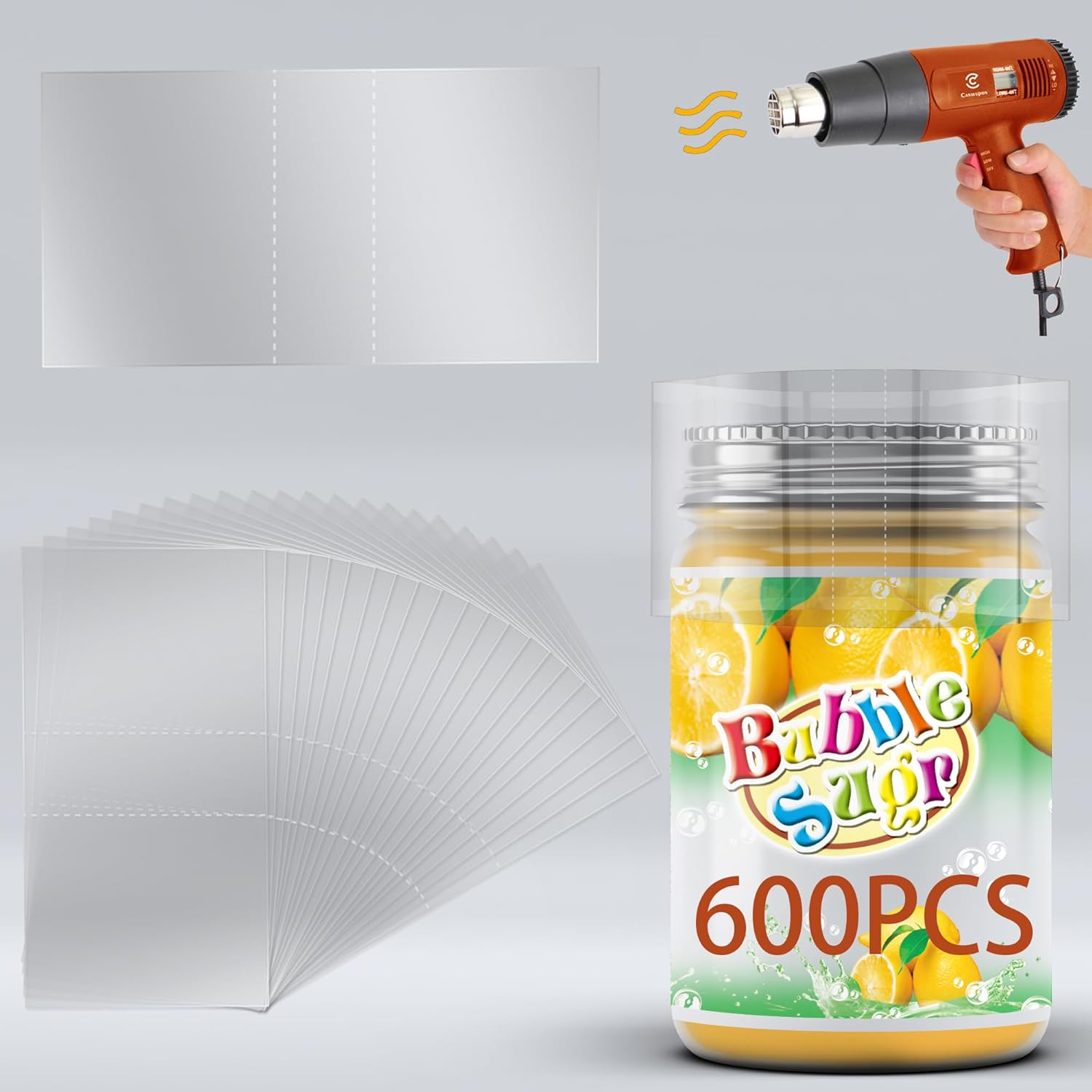600Pcs Shrink Wrap for Bottles Bands Jars - Clear Heat Shrink Bottle Seals for Essential Oil Bottle, Dropper Bottle and Test Tube Bottle Cap (Caps Under 3-inch Diameter 4.5 x 1.2 Inch/Fits Bottle)