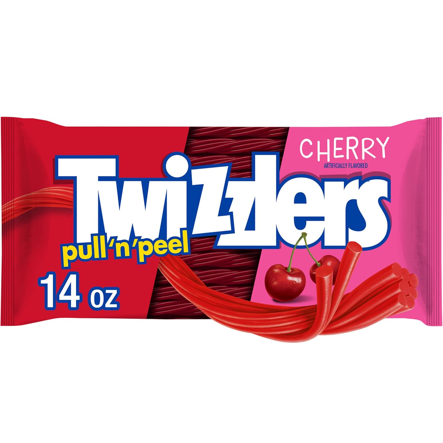 Twizzlers, Pull 'N' Peel Cherry Flavored Licorice Style, Chewy Candy Bag, 14 Ounce