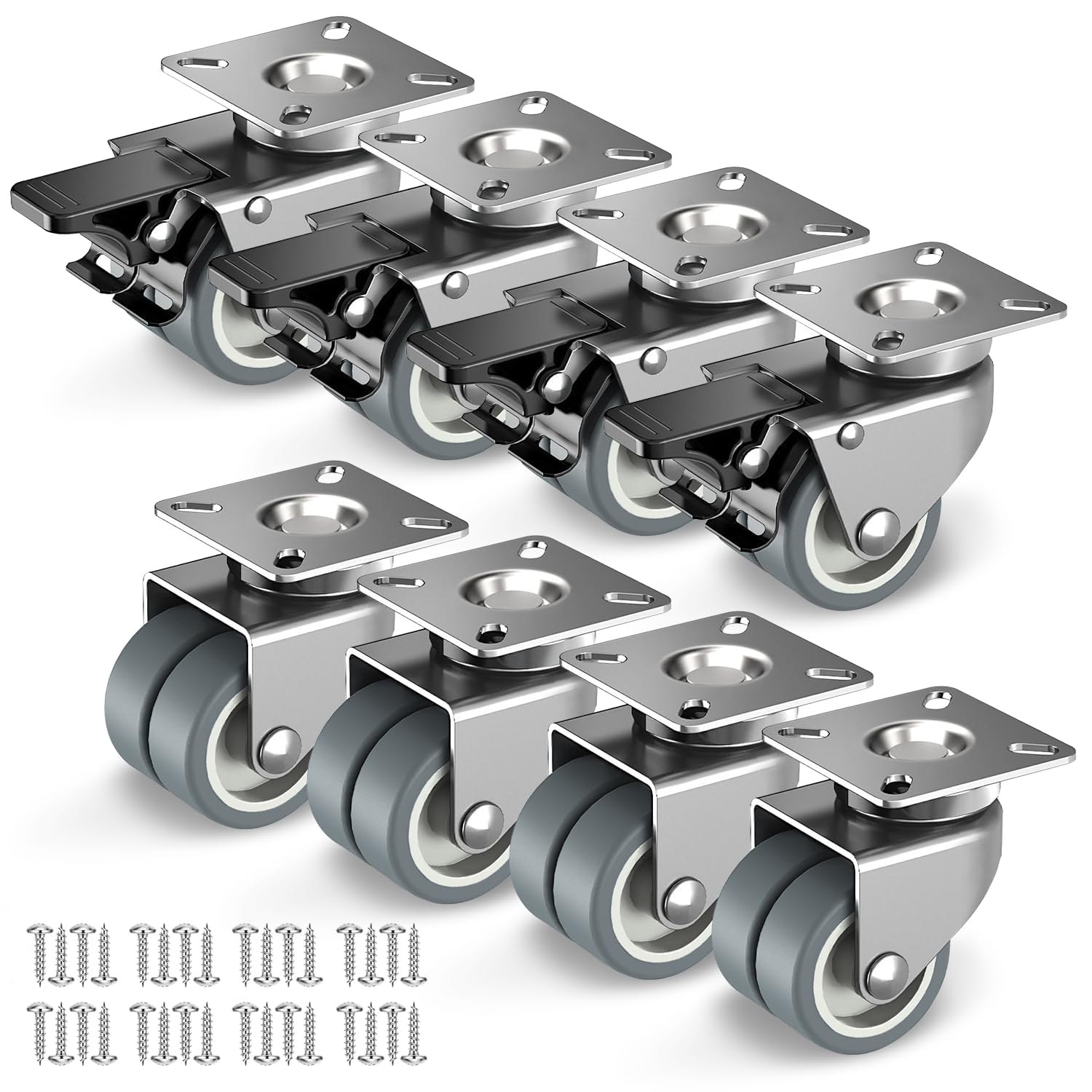 50mm Heavy Duty Twin Furniture Castors 8 Pack