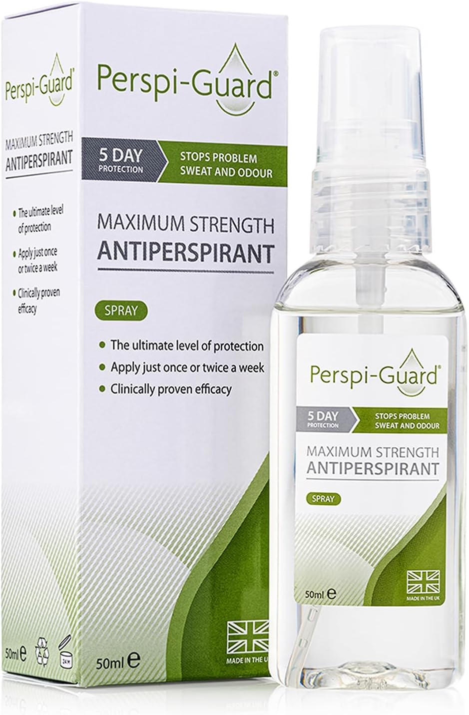 Perspi-Guard Maximum Strength Antiperspirant Spray, Strong Deodorant for Excessive Sweating, Hyperhidrosis Antiperspirant for Men & Women, 50ml, 1pk