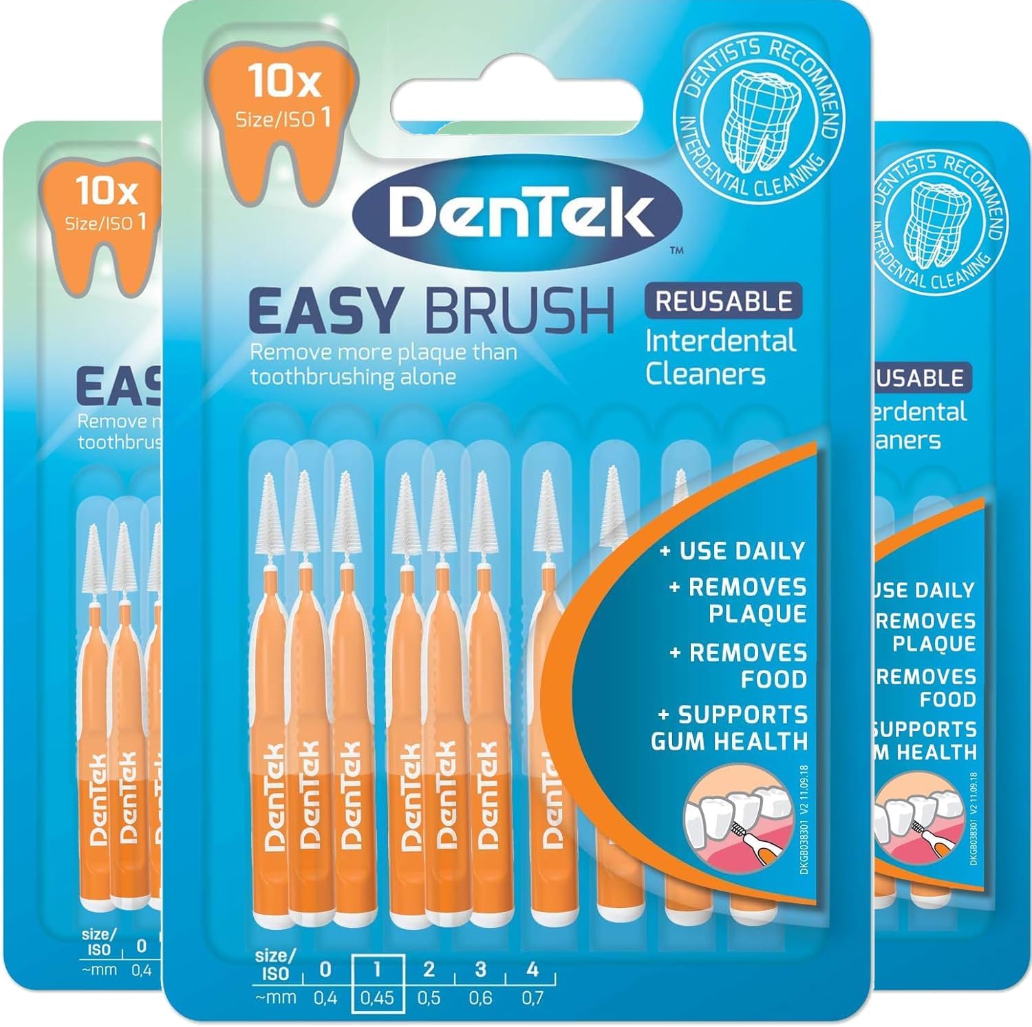 30 x DenTek Reusable Easy Flexible Interdental Brushes | Mint & Fluoride Coated for Fresh Healthy Gums | ISO1/0.45mm | Remove Food & Plaque Between Teeth