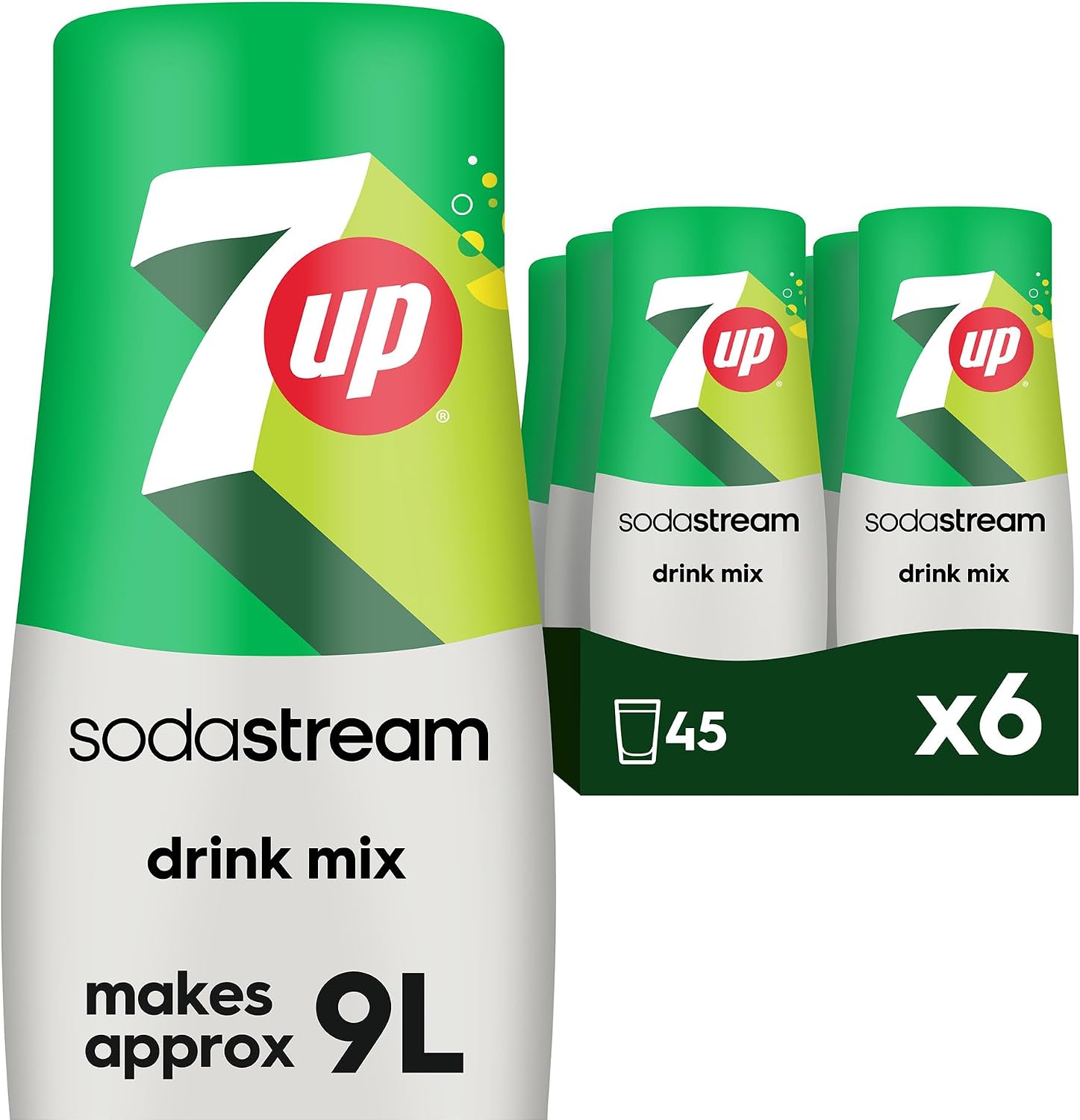 SodaStream Flavours 7Up Sparkling Drink Mix, Fizzy Drink Maker Concentrate, Original Soda with Natural Lemon & Lime Flavouring, Caffeine Free, Official 7Up x SodaStream Syrup - 6 x 440ml Multi Pack