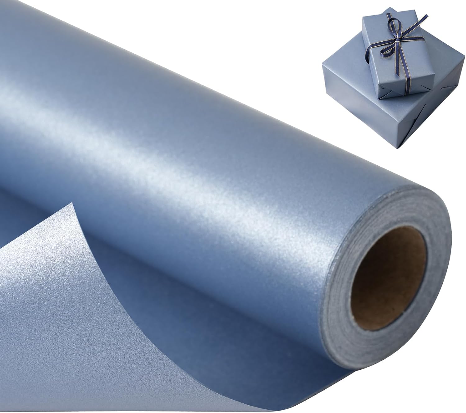 Matte Navy Blue Wrapping Paper - Reversible Pearly-Lustre Gift Wrap Paper Perfect for Wedding, Valentine's Day, Birthday, Christmas, Father's Day - Mini Roll, 17 Inches X 32.8 Feet