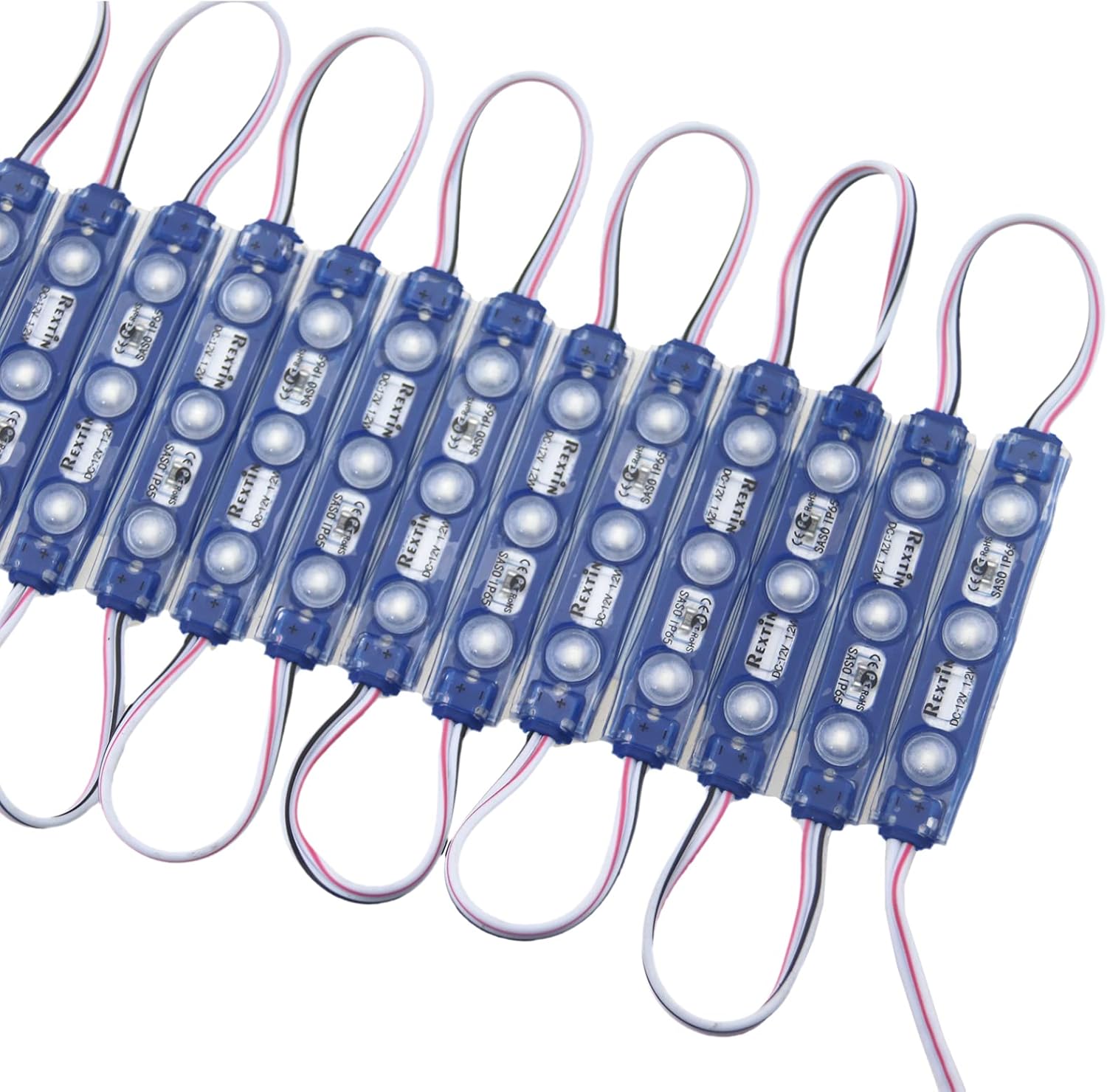 REXTiN Super Bright 200pcs 3 LED Module Blue 2835 SMD Waterproof Decorative Light for Letter Sign Advertising Signs with Tape Adhesive Backside (Blue)