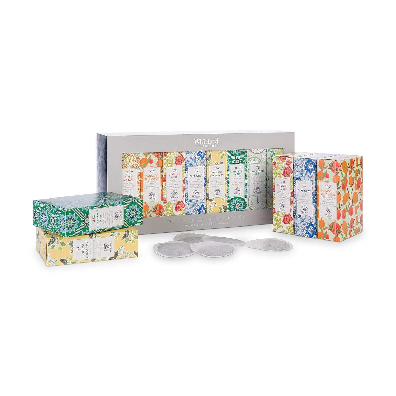 Whittard of Chelsea - The Tea Discovery Collection - (New Flavors) Gift Box Includes 4 Black Teas 3 Green Tea & 1 Oolong Tea (8 Tea Boxes, 160 Teabags, 1 Set)