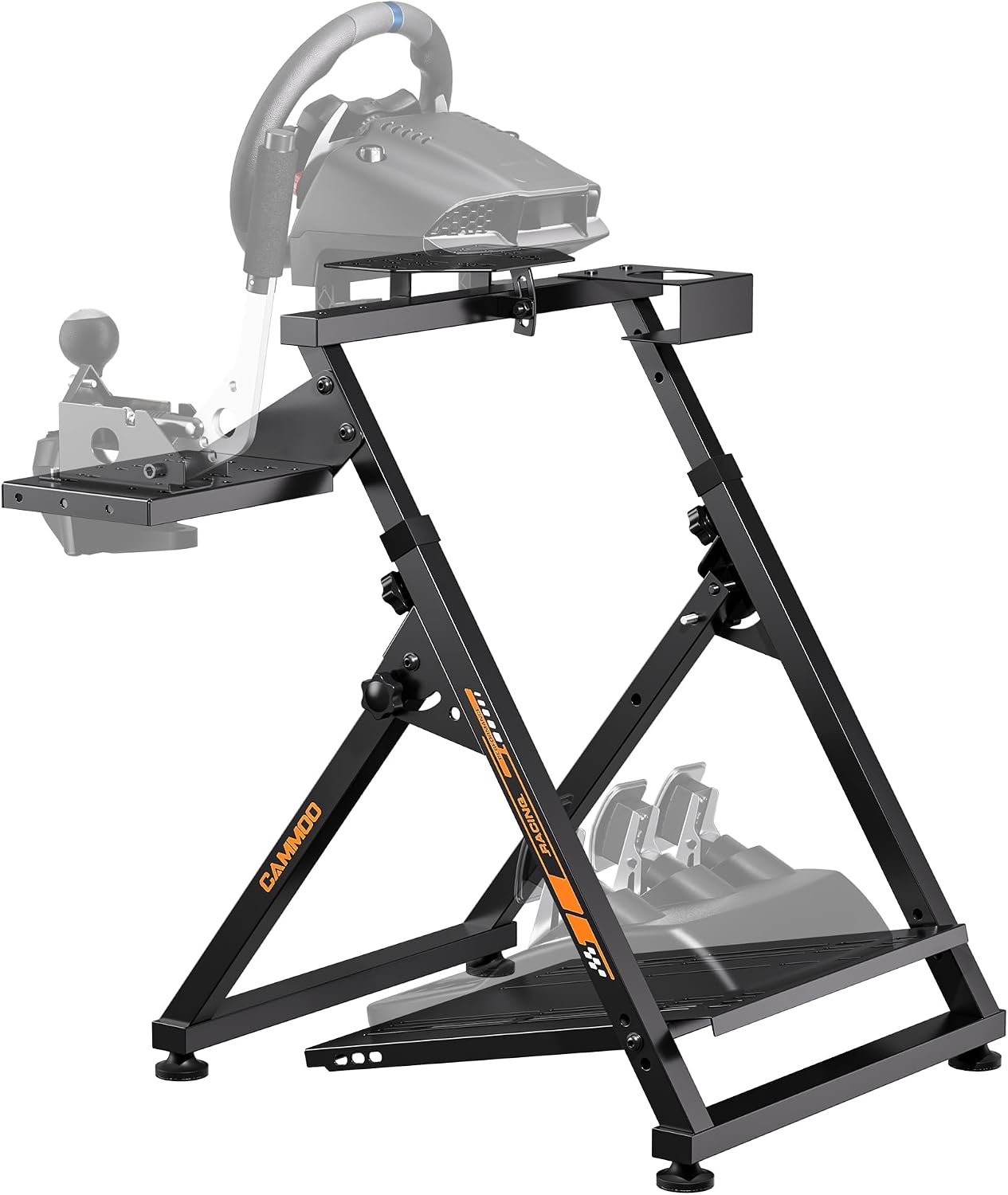 CAMMOO High Compatible Racing Wheel Stand Fits Handbrake, with Cup Holder | 31 Holes Wheel Panel, 26 Holes Shifter Panel, Foldable Sim Steering Racing Stand with Dual Anti-Slip, Wide Height Adjustment