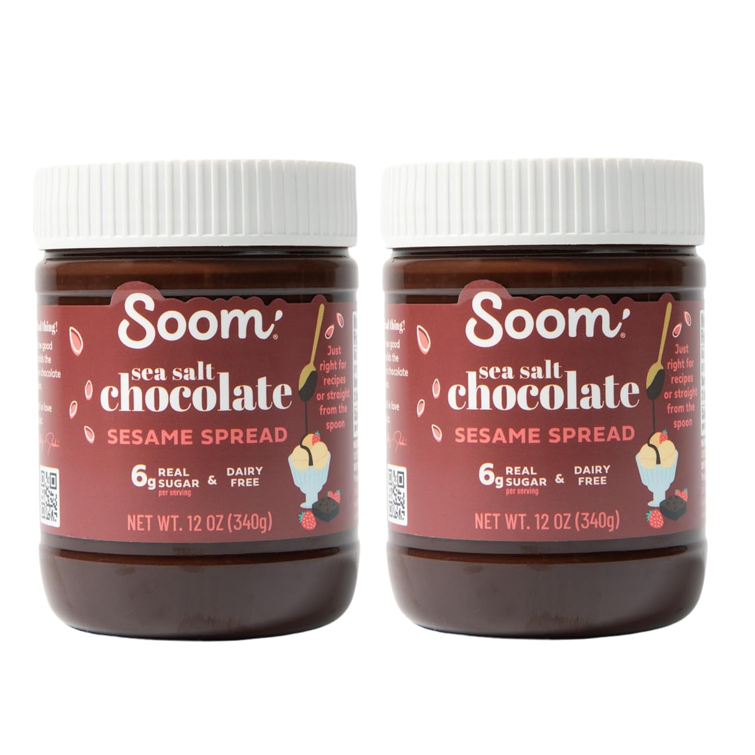 Soom Foods Dark Chocolate Sea Salt Tahini Spread 12oz (Pack of 2) | Silky Smooth Texture for Baking, Desserts, Hummus | Vegan, Nut-Free, Gluten-Free