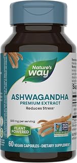 Nature's Way Ashwagandha, Reduces Stress*, Premium Extract, Adaptogenic*, Non-GMO Project Verified, Vegan, 60 Capsules (Packaging May Vary)