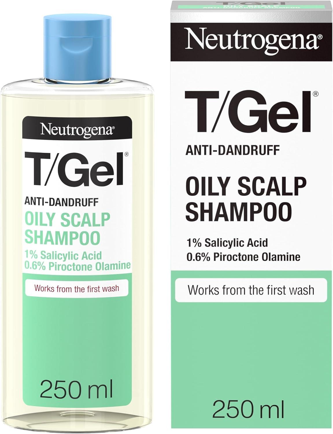 Neutrogena T/Gel Anti Dandruff Shampoo for Oily Scalp and Hair (1x 250ml), Daily Anti-Dandruff Shampoo with Salicylic Acid to Remove Excess Oils from First Wash