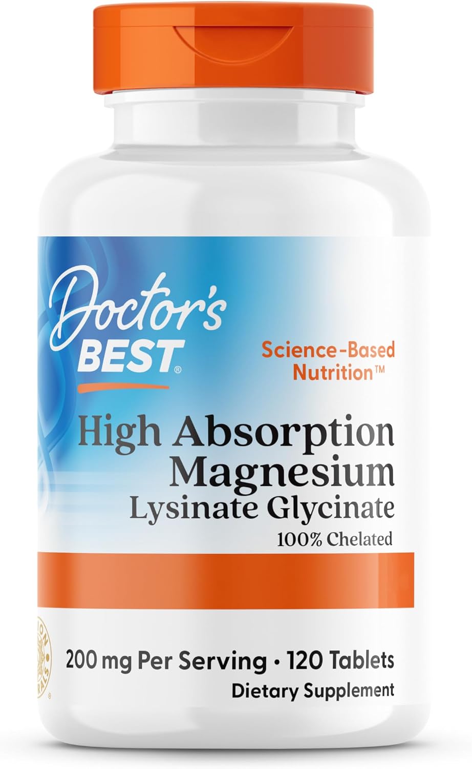 Doctor's Best, High Absorption Magnesium, 100% chelated with TRAACS, with Glycine and Lysine, 120 Vegan Tablets, SOYA-Free, Gluten-Free, Non-GMO