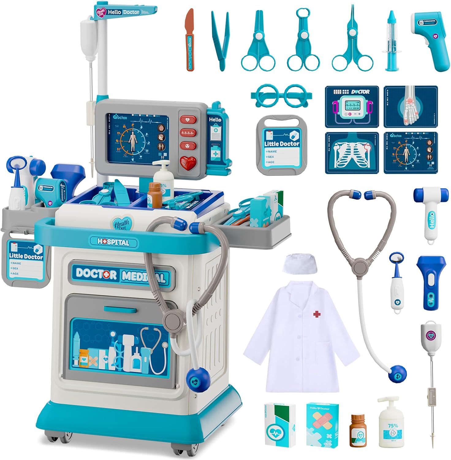 Doctor Kit for Toddlers 3-5, 26 Pcs Doctor Play Set for Kids Ages 3-8,Role Play Toy Medical Cart Doctor Toys Educational Toys for Boys & Girls Birthday Gifts