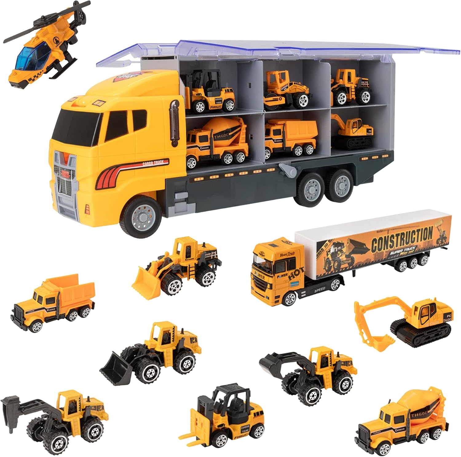 Teamsterz Construction Transporter Vehicle Playset | Construction Car, Lorry And Construction Truck Toys | Indoor And Outdoor Sandpit Toys | Toy Car Launcher | Cars Storage And Ramp | Ages 3+