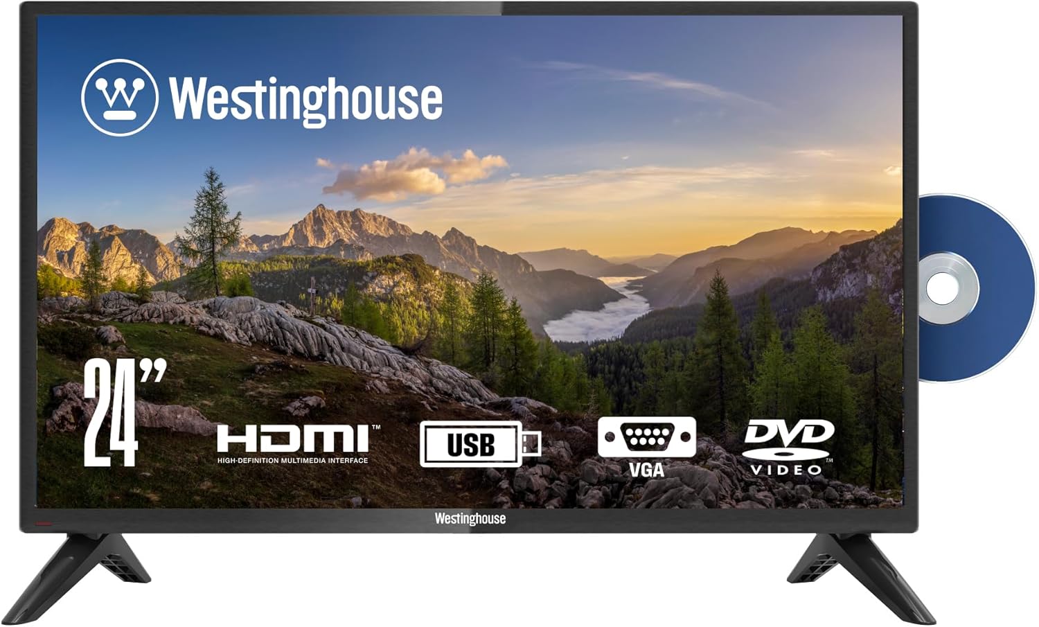 Westinghouse 24 Inch TV with DVD Player Built in, 720p HD LED Small Flat Screen Non-Smart Television DVD Combo with HDMI, USB, & Parental Controls, Monitor for Home, Kitchen, or RV Camper
