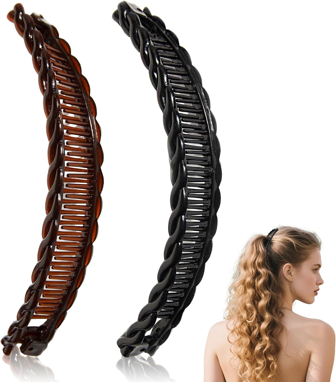 Gammaeon Banana Clip, 2Pcs Banana Hair Comb, Double Comb, Long Hair Clips, Fishtail Hair Clips for Women Girls