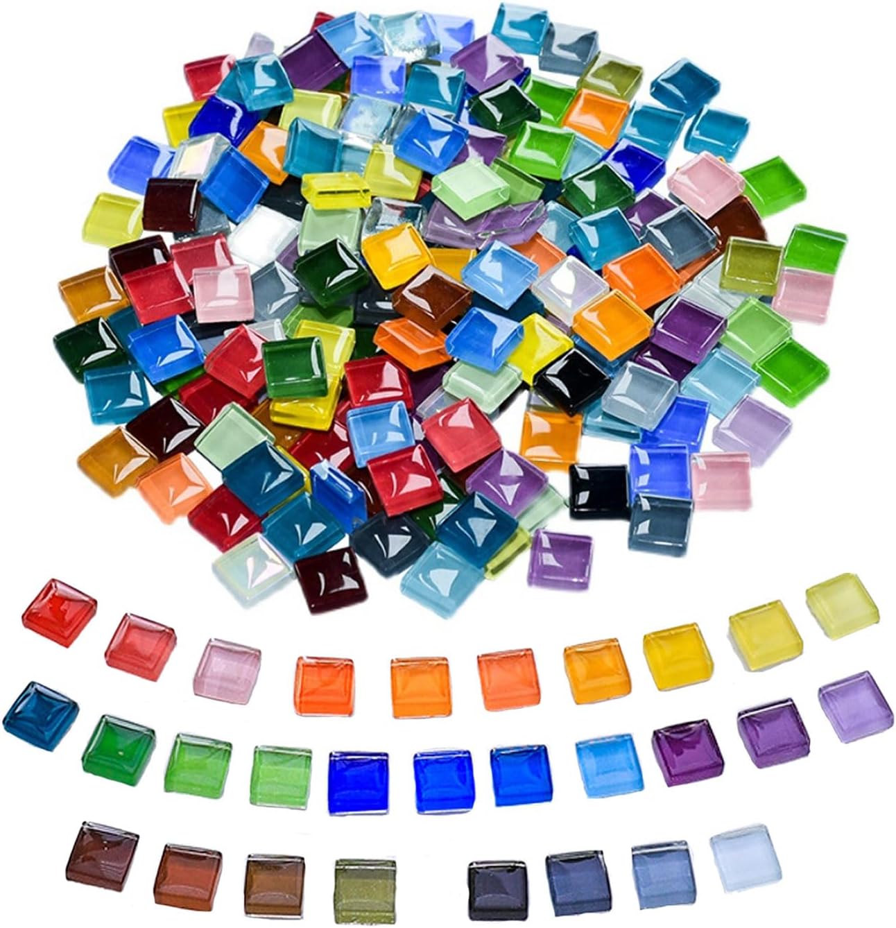 1100pcs Mixed Colors Glass Mosaic Tiles, Square Mosaic Tiles for Crafts