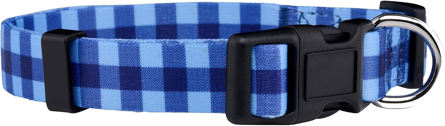 Native Pup Plaid Dog Collar, Red Lumberjack, Tartan, Blue, Pink Adjustable for Large, Small Dogs (Blue, Medium)