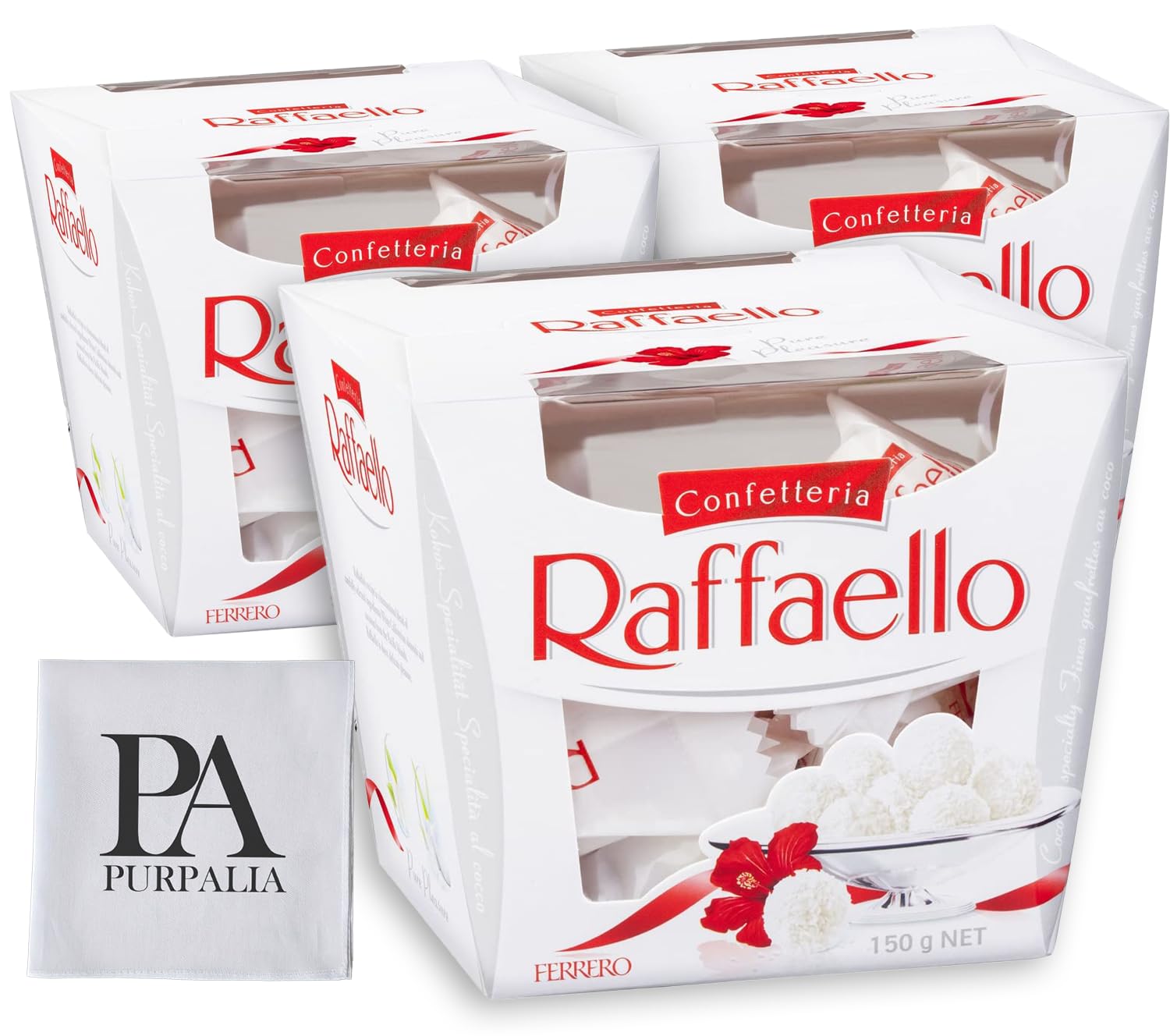 Ferrero Rocher Raffaello, Bulk 3 Pack, 45 Count total, Individually Wrapped, Premium Gourmet White Almond, Cream And Coconut, Gift Box, 5.3 Oz Each (Purpalia Packaging) (3)