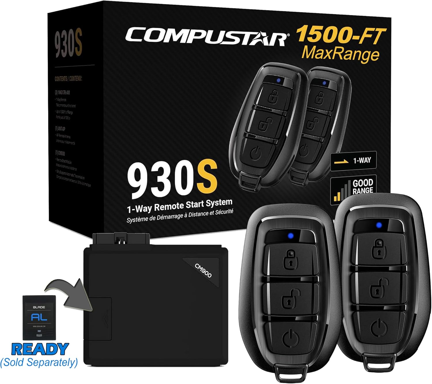 Compustar CS930-S All-in-One Remote Start Bundle - Two (1-Way), 3-Button Remotes G17 AM Water-Resistant Remotes 1,500-Ft. Max Range Keyless Entry Remote-Start-System