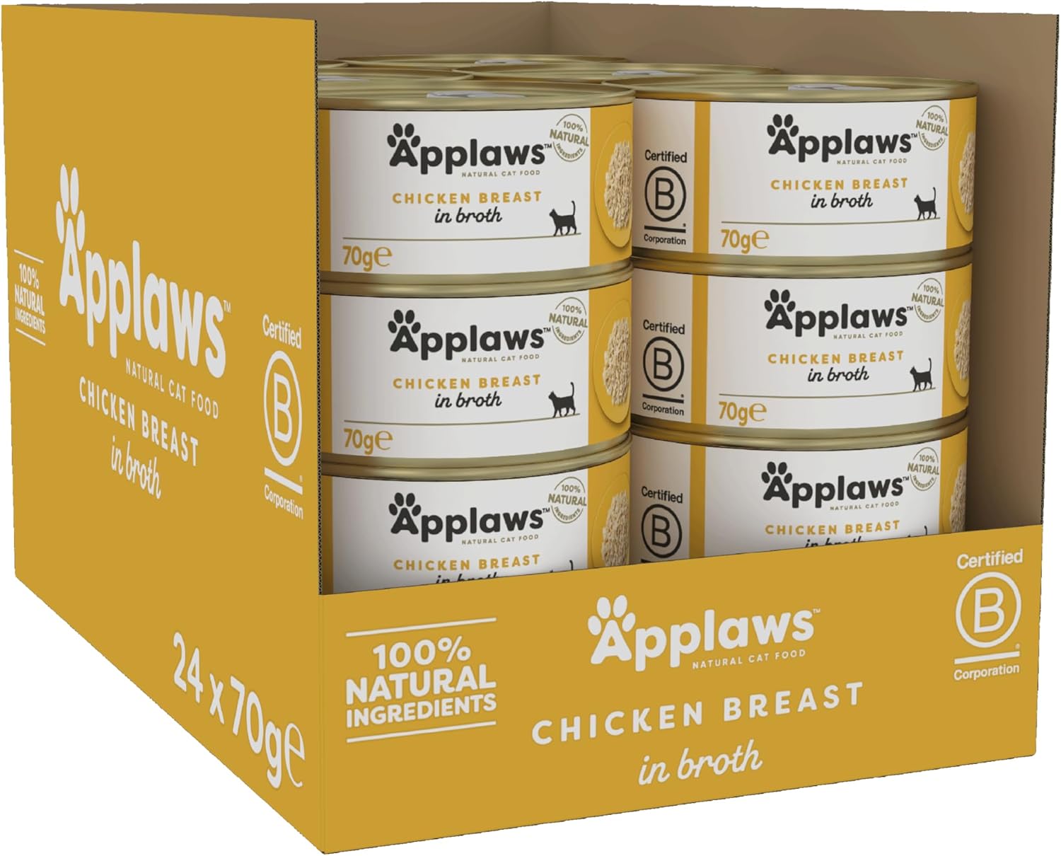 Applaws 100% Natural Wet Cat Food, Chicken Breast in Broth 70 g Tin​, 24 x 70 g Tins