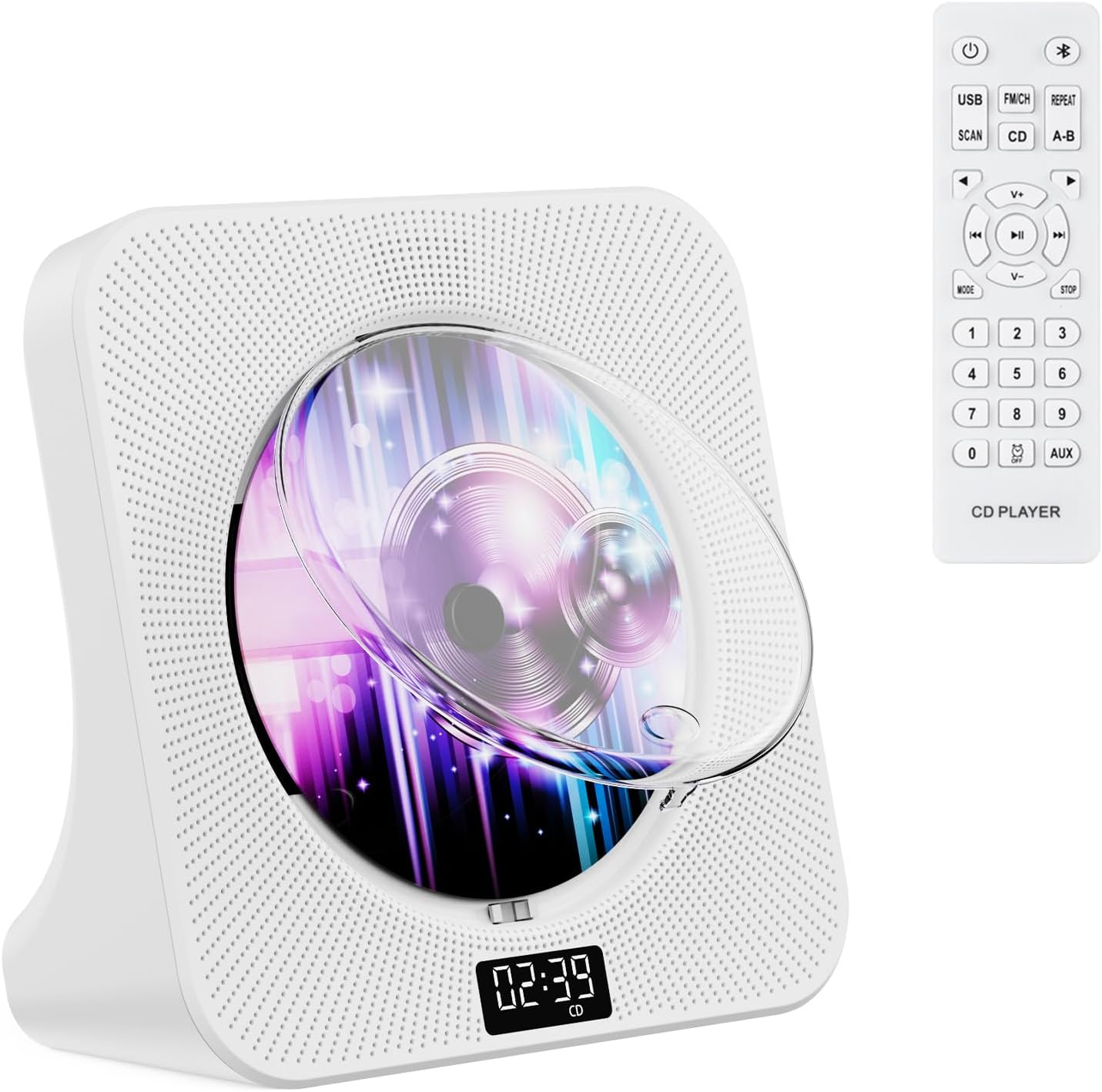 Gueray Bluetooth CD Player with Speakers - Portable CD Player with AUX USB Headphone Jack, FM Radio, Remote Control, LCD Display for Home or Kids Gift