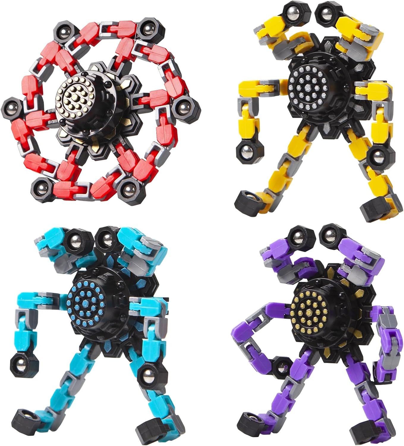 Transformable Fidget Spinners 4 Pcs for Kids and Adults Stress Relief Sensory Toys for Boys and Girls Fingertip Gyros for Party Favors Stocking Stuffers Bulk for Kids