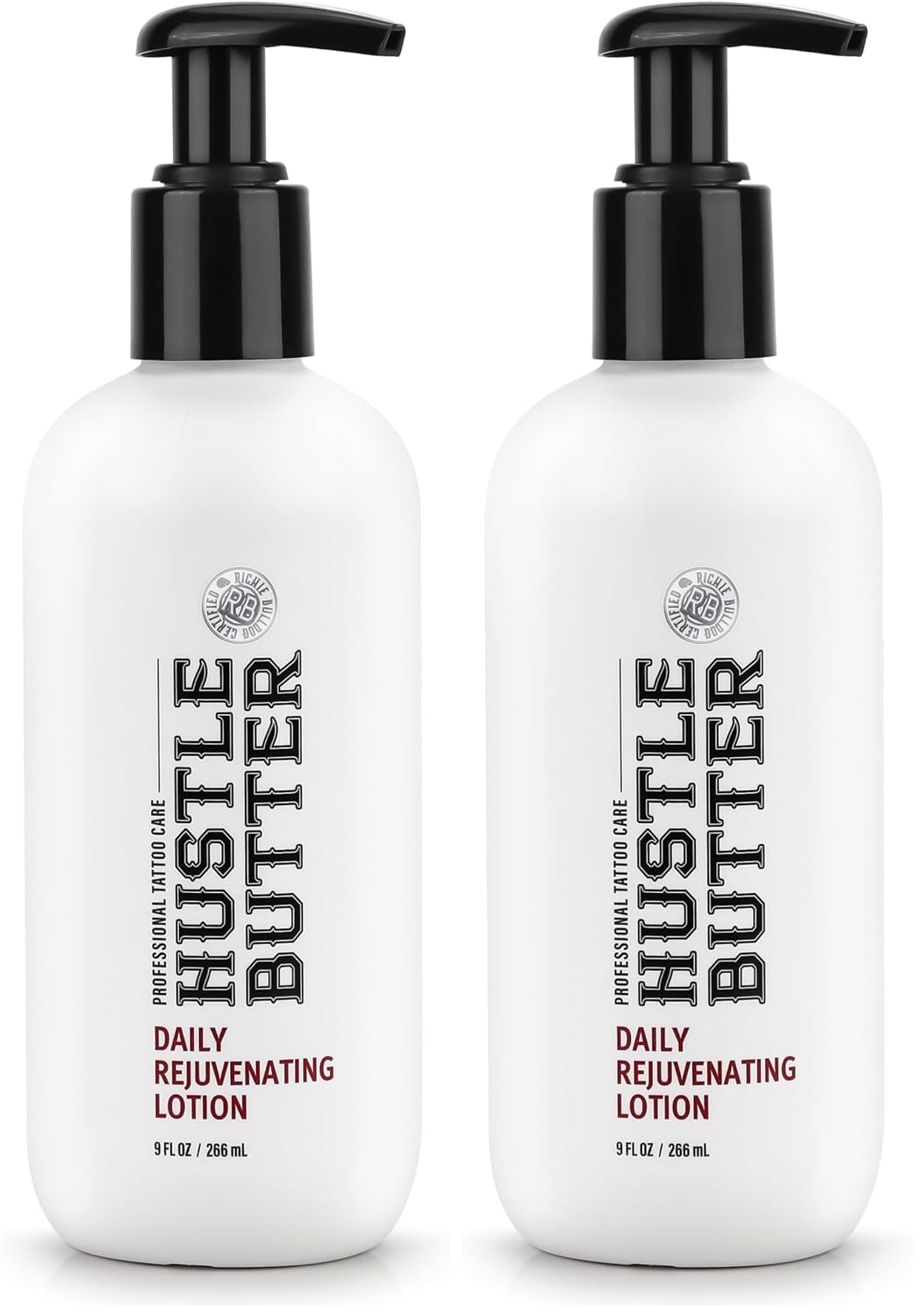Hustle Butter Tattoo Aftercare - Daily Moisturizing Lotion - Naturally Derived Vegan Cruelty Free - Everyday All Over Use for Tattoos - 9 fl oz (Pack of 2)