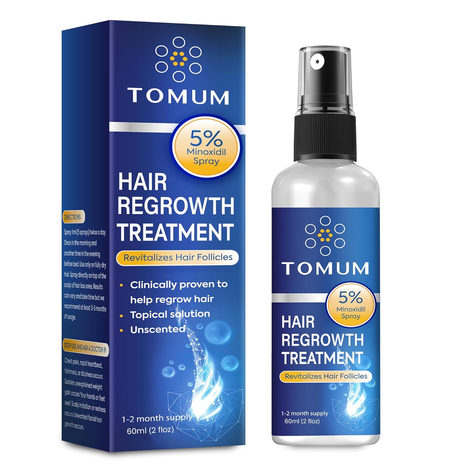 Minoxidil for Men and Women Hair Growth: 5% Minoxidil Spray Hair Regrowth Treatment Serum Stop Hair Thinning and Hair Loss For Stronger Thicker Longer Hair 60ml