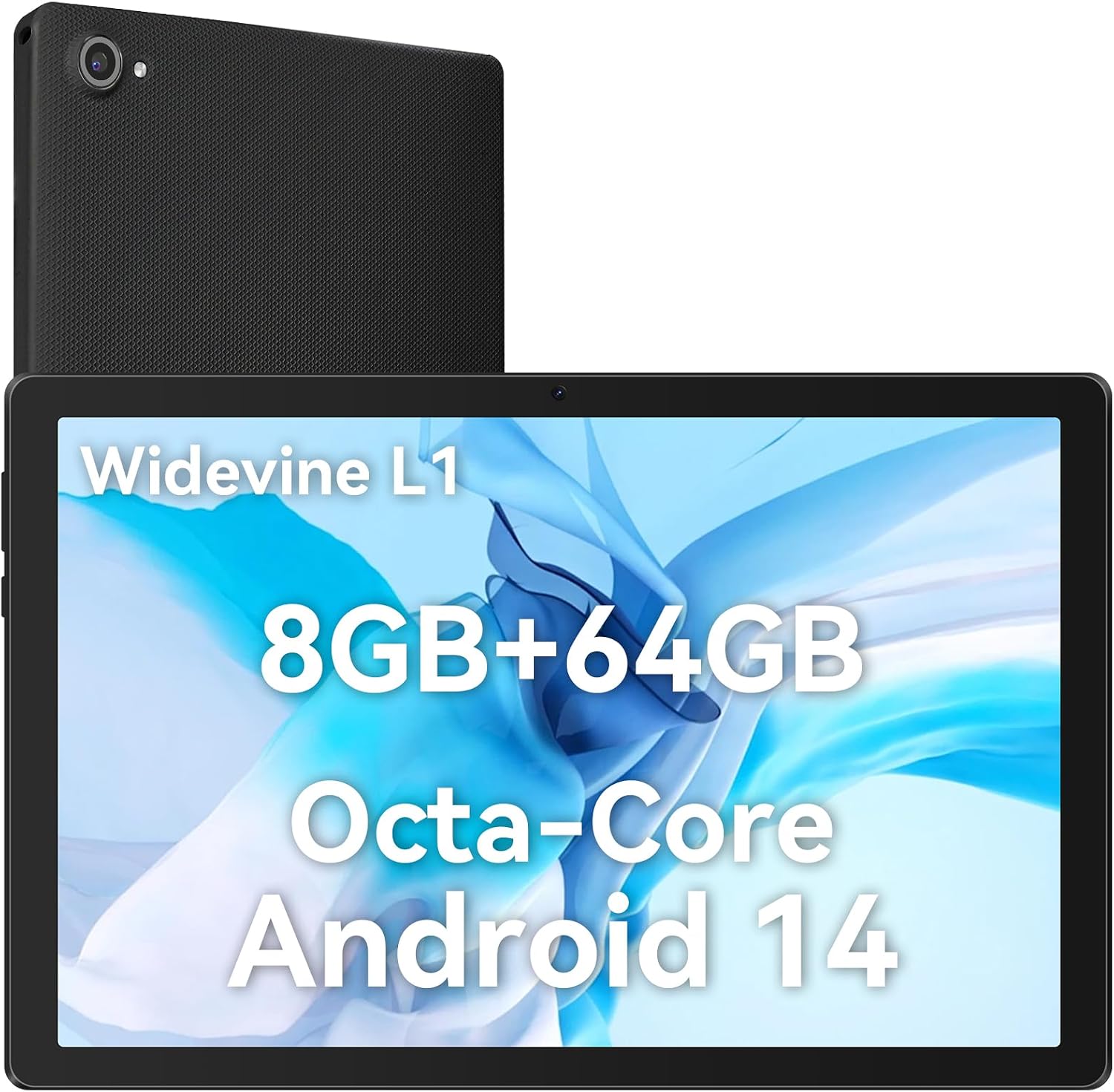 Hakaug 10 Inch Tablet Android 14 Tablet with Octa-Core CPU, 8GB+64GB+1TB, 5000mAh, Dual-Band WiFi 6 (2.4GHz & 5GHz), Bluetooth 5.0, 5MP+8MP, 1280 * 800 IPS HD Screen(Black)