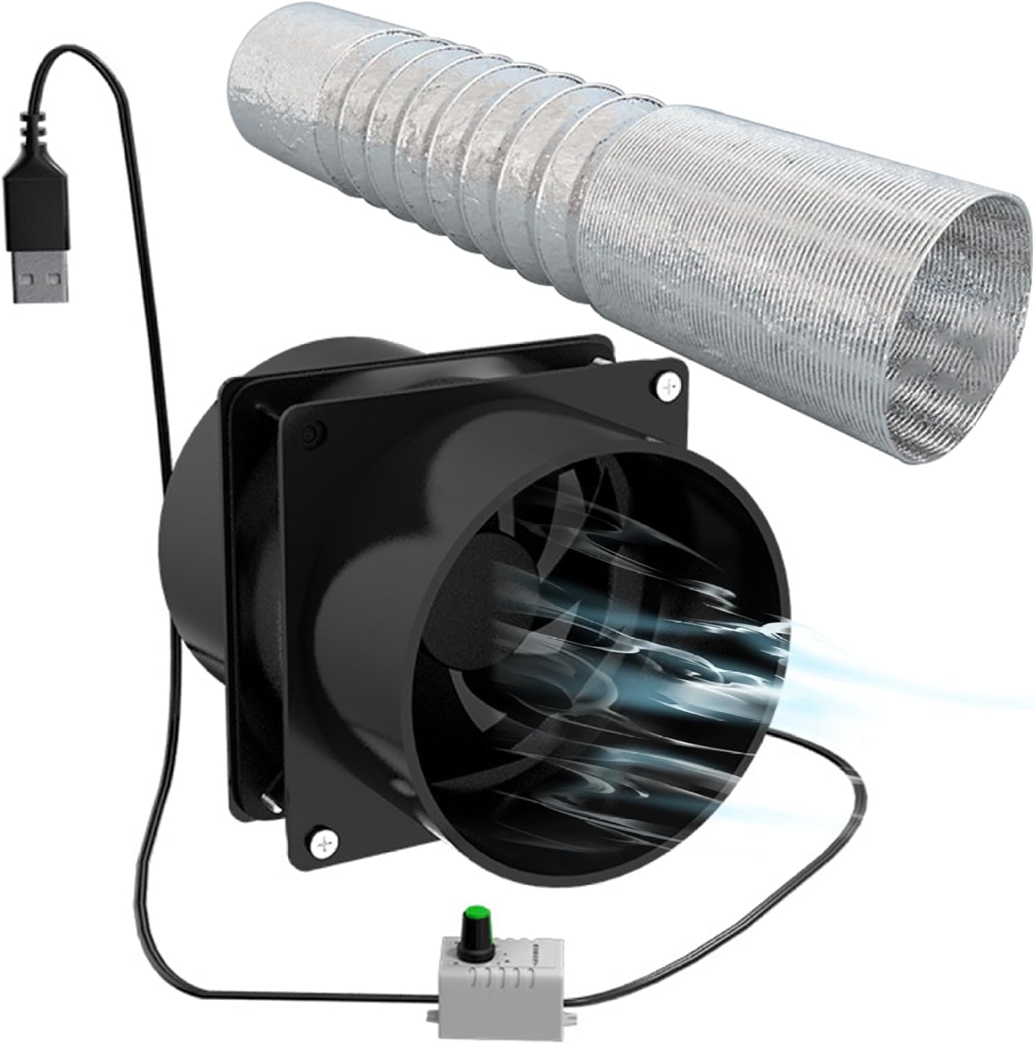 CUCUFA 3-Inch Inline Bathroom Fan, Ventilation Fan with 1m Duct Hose Portable Horticultural Extractor Fan Plastic Inline Duct Fan Motor Exhaust Fan for Kitchen Smoke