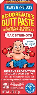 Boudreaux's Butt Paste Maximum Strength Diaper Rash Cream, Ointment for Baby, 2 oz Tube