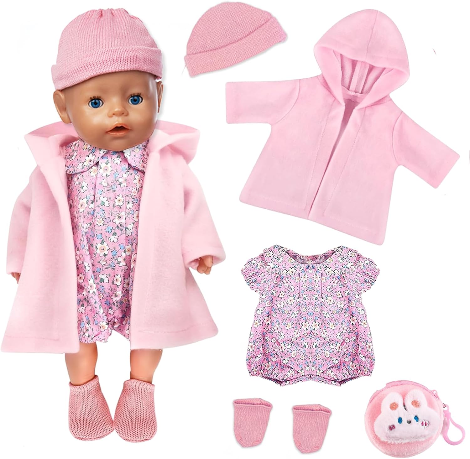 Doll Clothes Hats Accessories for 14-16 Inch Baby Dolls, 30-45cm New Baby Doll Outfits Jumpsuit Coat Plush Bag Socks, Baby Doll Clothes Outfit Accessories for Girls/Boys Birthday Gifts (No Doll)