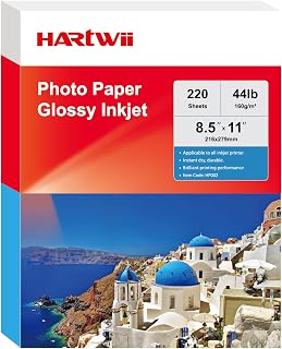 220 Sheets Photo Paper Glossy Inkjet 8.5x11 44lb 160Gsm A4 Letter Size Suitable for All Dye Ink Printers HARTWII