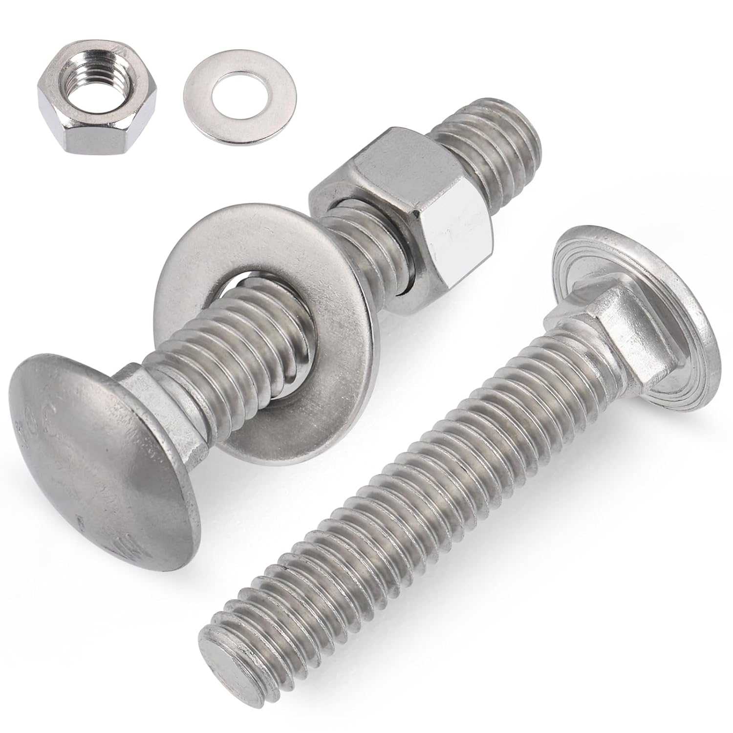 VGBUY 1/4-20 x 2 Carriage Bolts Screws 18 Sets, 304 Stainless Steel 18-8, Round Head Square Neck, Carriage Bolts and Nuts Kit, with Flat Washers