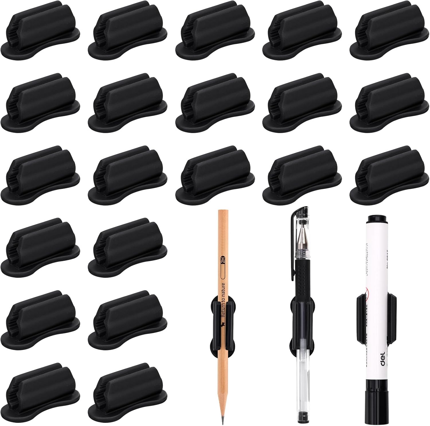 BOBOKA 20 Pack Upgraded Pencil Holder, Adhesive Pen Holder for Desk, Silicone Pencil Holder & Marker Holder for Clipboard Wall Classroom School Office Desk Accessories