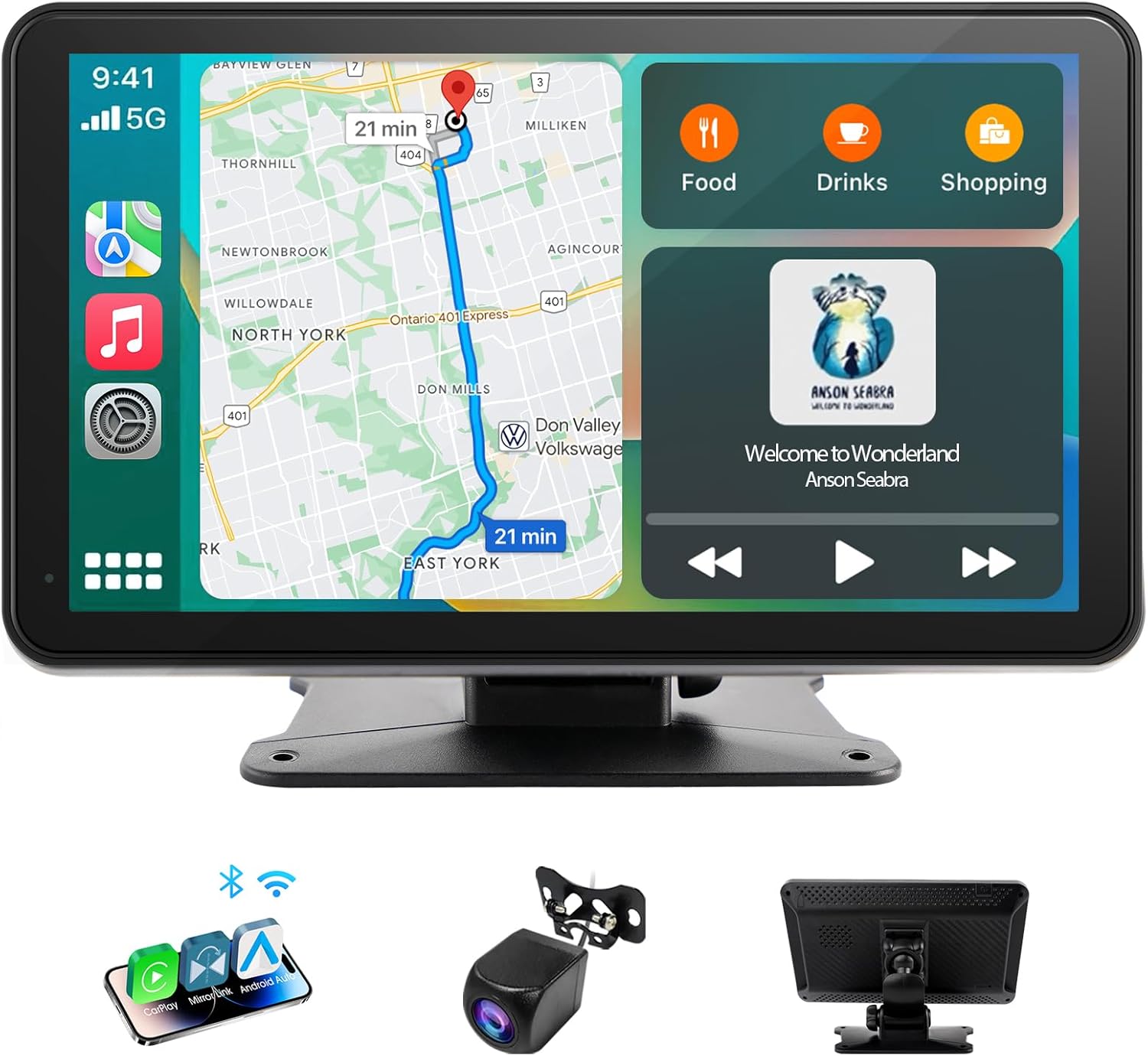 Haudio 7 Inch Wireless Car Stereo with Apple Carplay and Android Auto, Portable Touch Screen with Backup Camera, GPS Navigation, Bluetooth, Mirror Link, Voice Control for All Vehicles