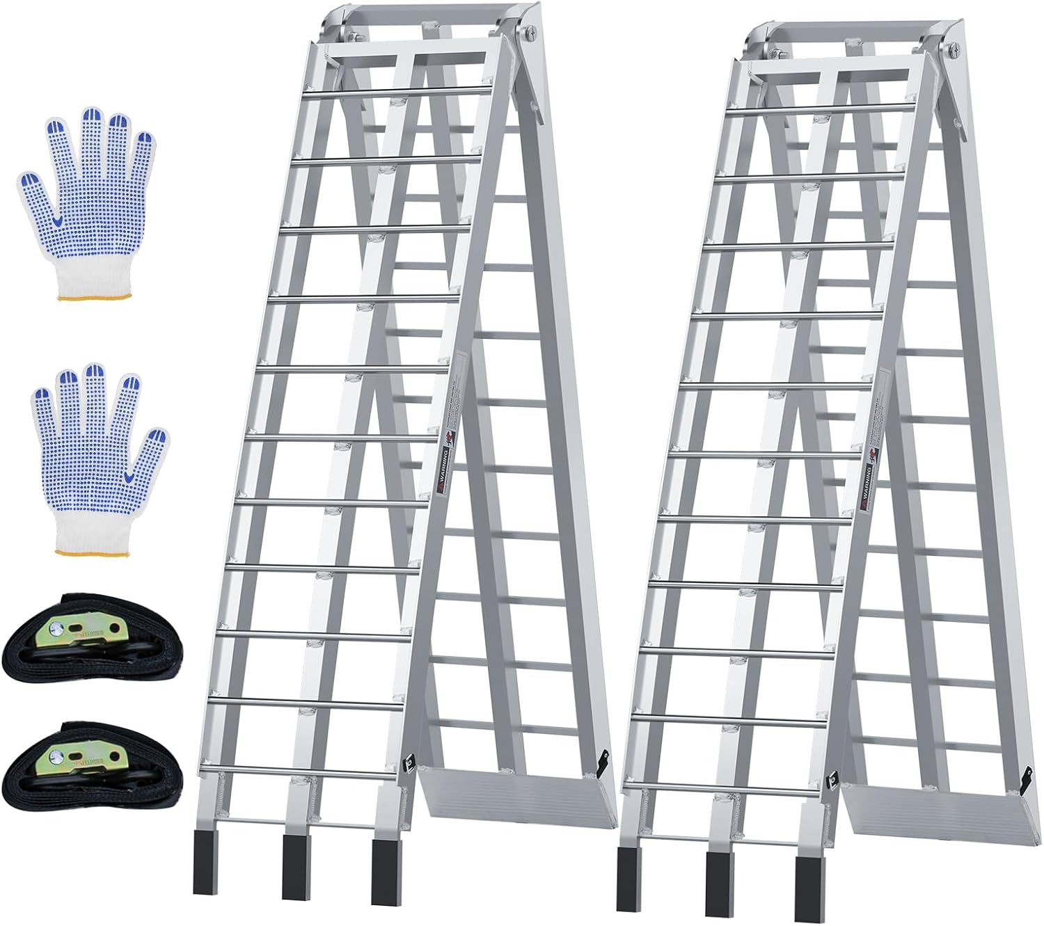 Aluminum Loading Ramps 1700 Lbs, 7.5ft 2Pcs Folding Powerspots Ramps for Pickup Trucks Bed, Trailers Ramp with Load Straps for Motorcycles, ATV/UTV, Lawn mowers, Tractors, 90" L x 12" W, 2Pcs