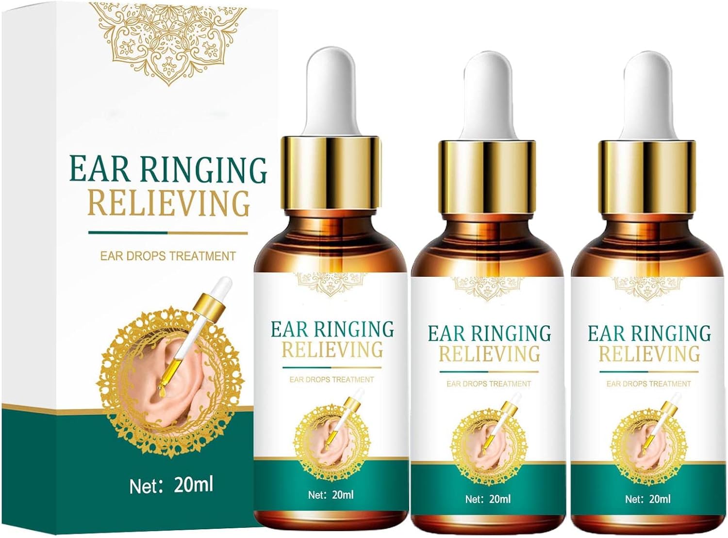 Tinnitus Ear Drops, Ear Drops for Ear Infection Treatment, Pain & Earache Drops, Relieves Ear Aches, Infections, Swimmer's Ear, Loosens Wax - Kids Safe (2Pcs)