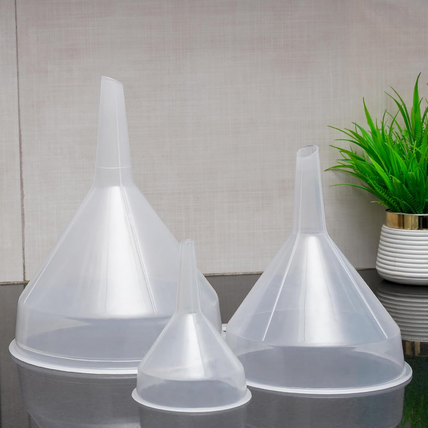 Plastic Funnels for Filling Bottles | Set of 3 Plastic Funnels for Kitchen with Hanging Loop | Transparent Kitchen Funnel for Filling Bottles, Spices, Liquids, & More
