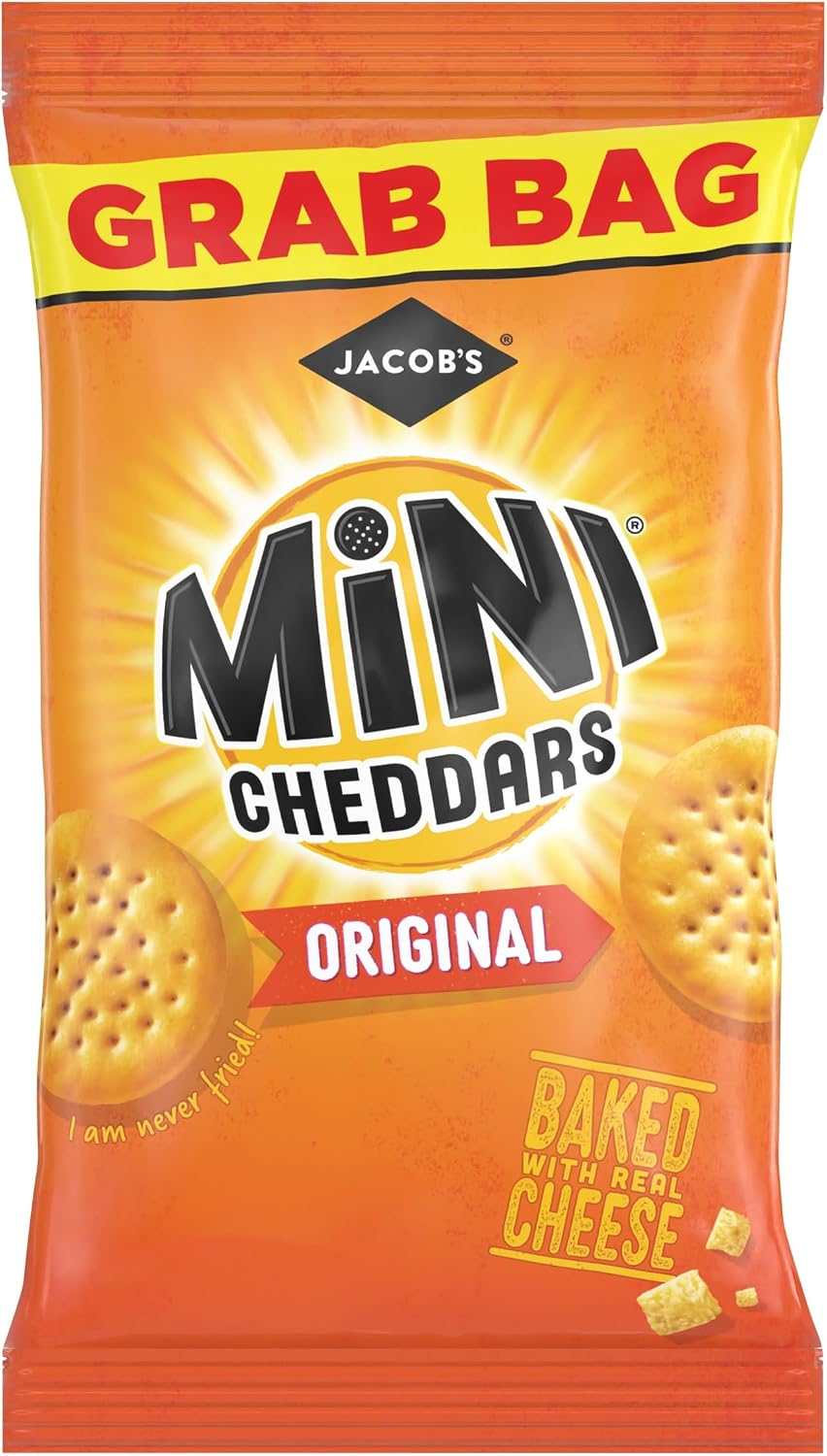 JACOB'S Mini Cheddars Original Baked Crisps, Grab Bag, 45 g (Pack of 1) | Made with Real Cheese, Oven-Baked, Vegetarian-Friendly, Wholesome Ingredients, Perfect for Snacking Anytime