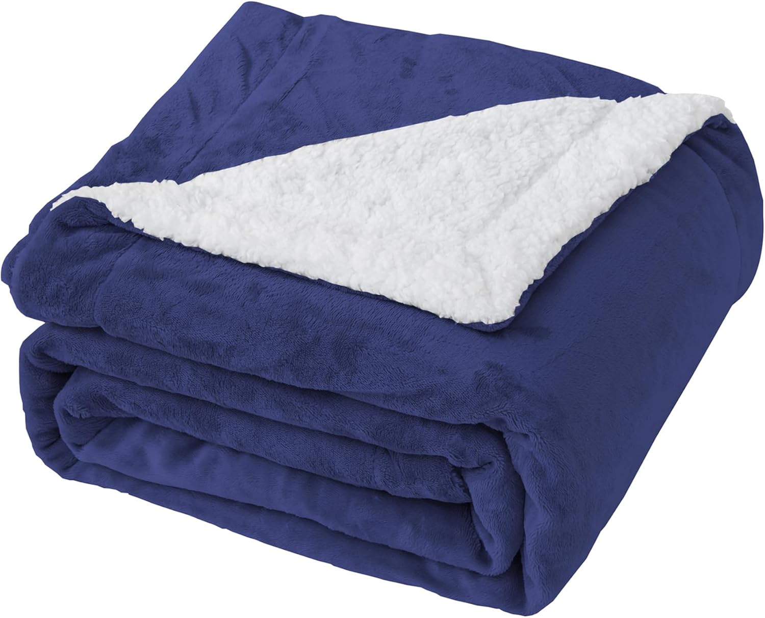 Good Nite Blanket 130x150cm Reversible Sherpa Fleece Fluffy Polyester Throw Blanket Soft and Warm Bed Blankets for Home life and Travel Machine Washable (Navy,Single)