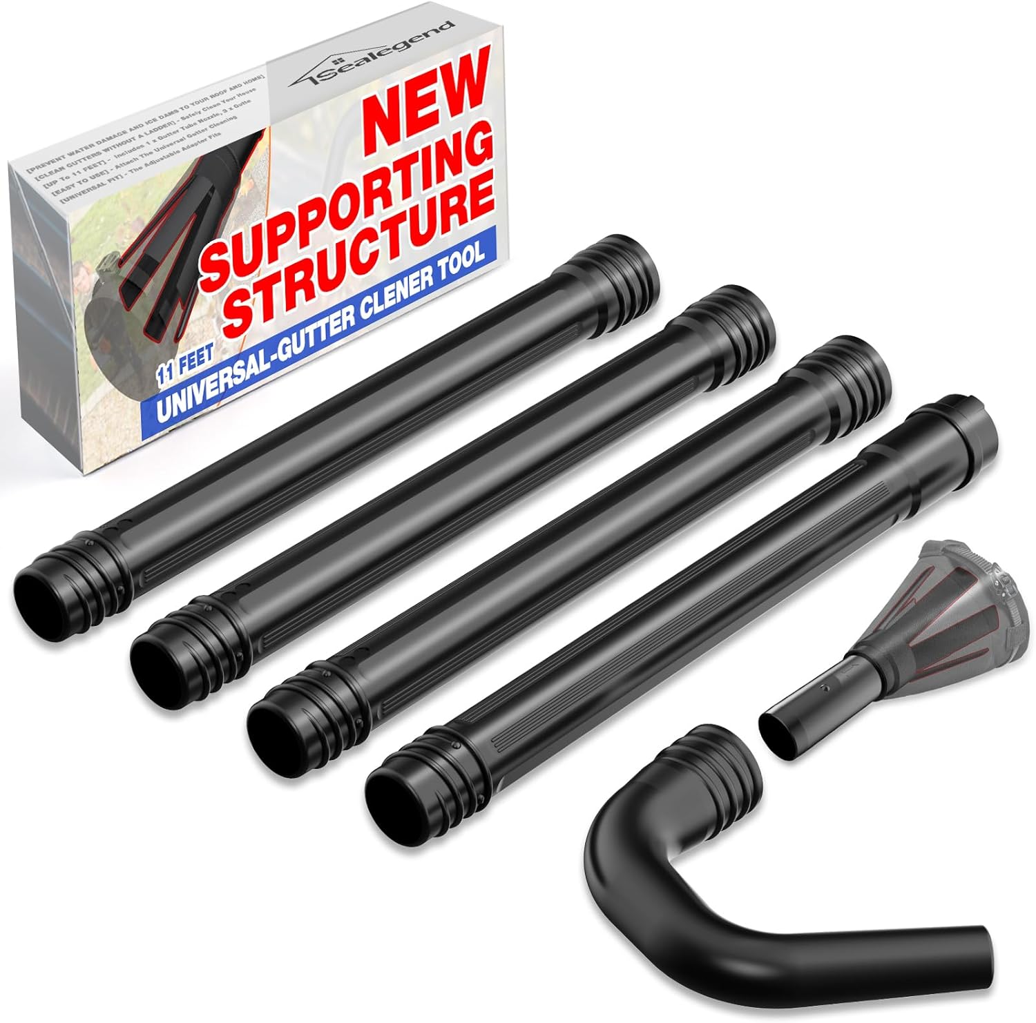 Sealegend Universal Gutter Cleaning Kit for Leaf Blowers with New Supportive Structure Vacuum Attachment for Blower Gutter Cleaning Tools from The Ground Leaf Reomver, 11 Feet