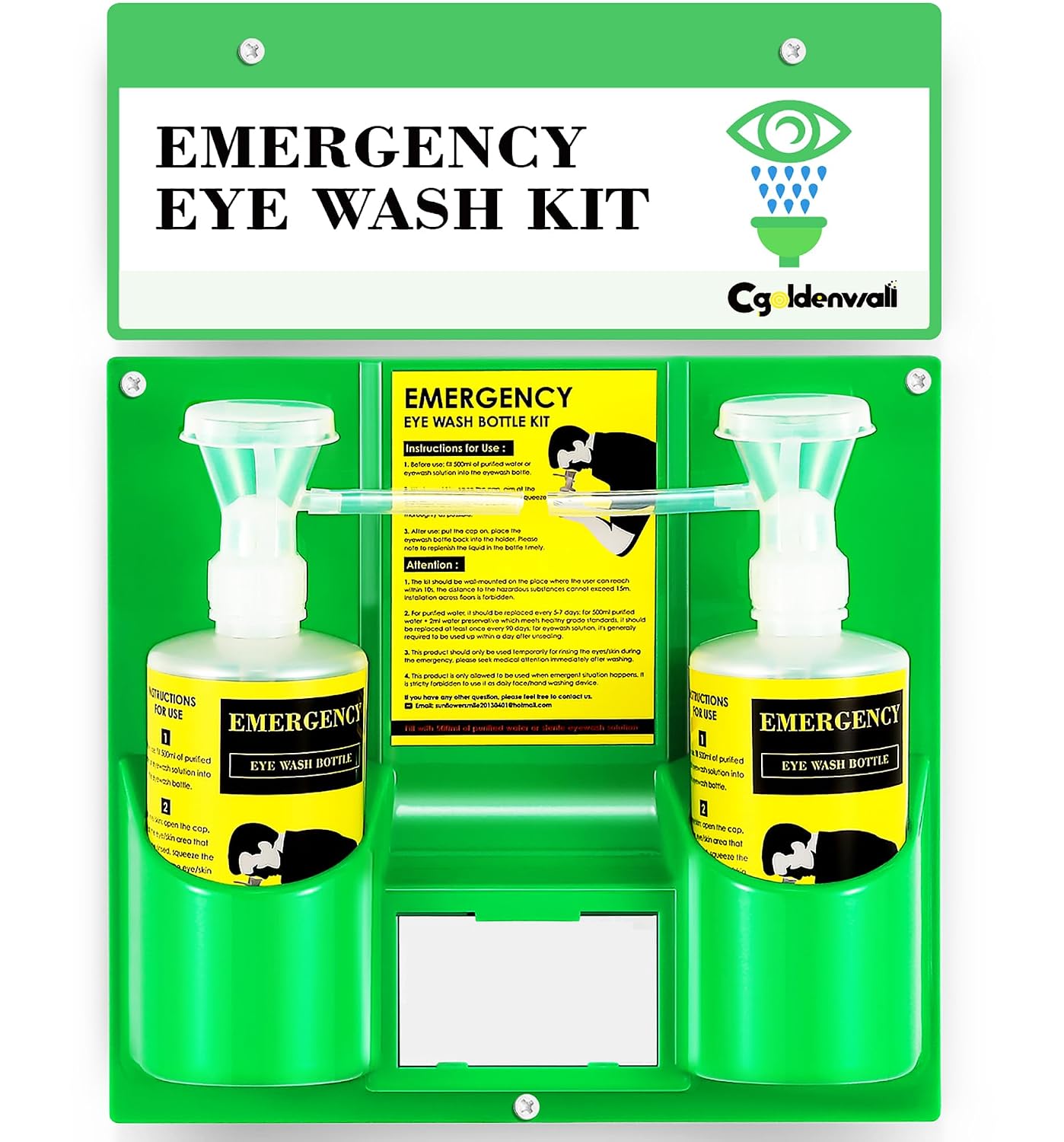 CGOLDENWALL Portable Eyewash Bottle Station, 2x500ml - NO Solution