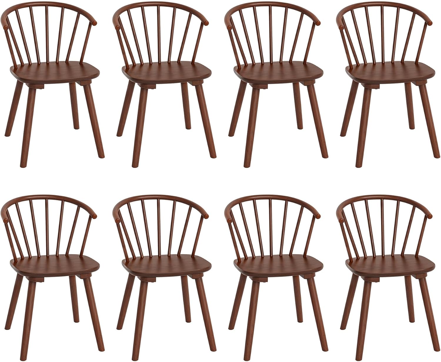 LUE BONA Brown Dining Chairs Set of 8, Farmhouse Wood Dining Chairs with Semicircular Backrest, Spindle Dining Chair for Kitchen and Dining Room, 18 Inch