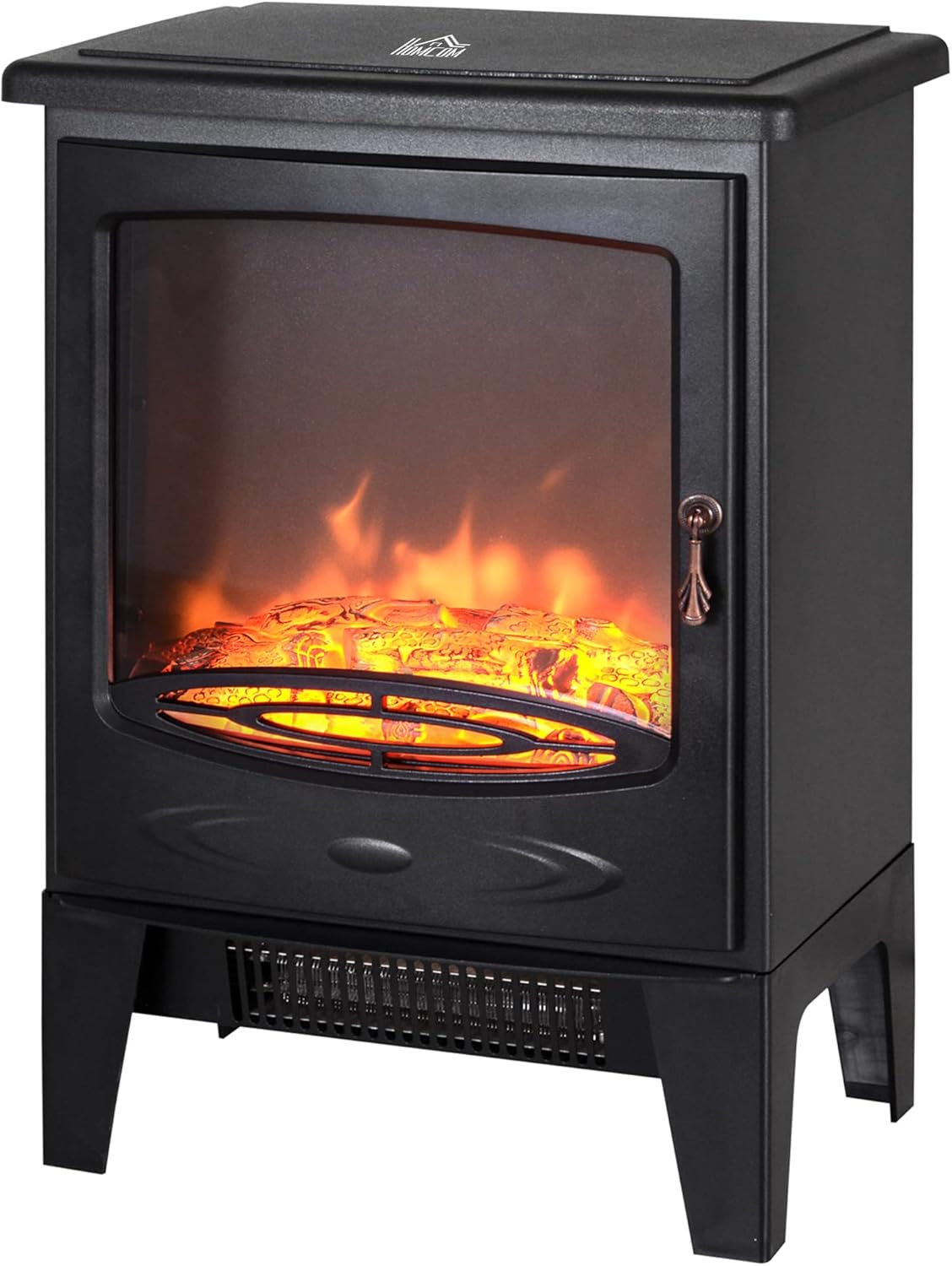 HOMCOM Tempered Glass Casing Electric Heater Freestanding Fireplace Artificial Flame Effect w/Safety Thermostat 950w/1850W