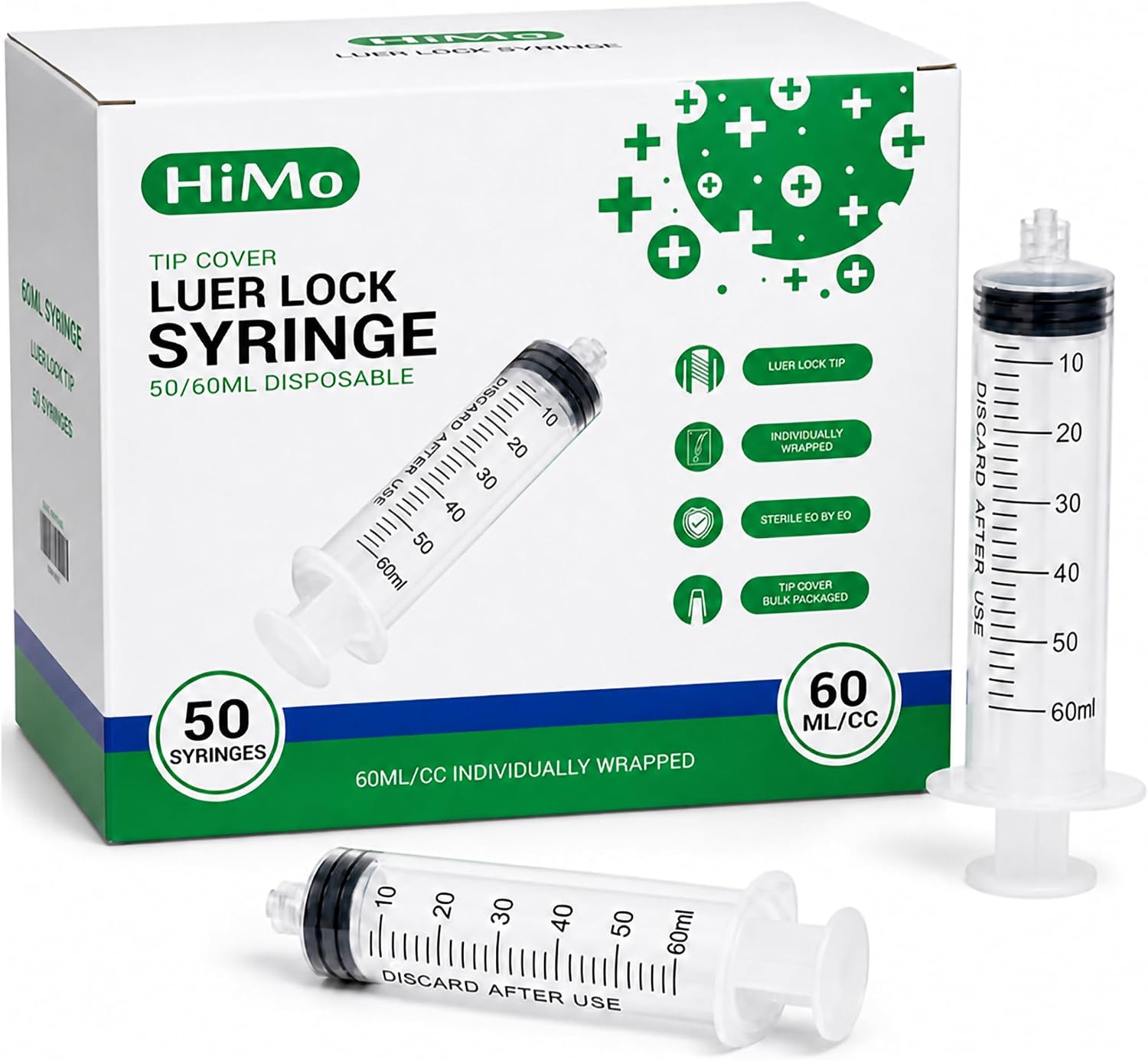 50 Pcs 60ml Luer Lock Syringes without Needle Individually Sterile Wrapped