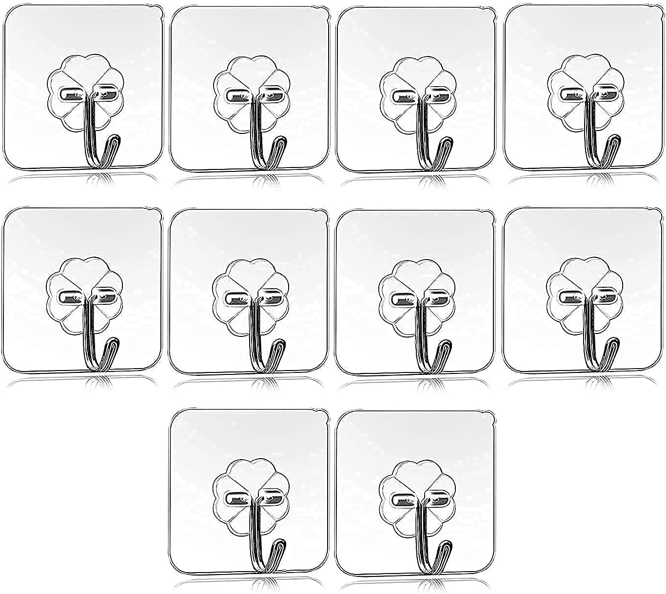 Adhesive Wall Hooks Transparent Strong Suction Hooks For Home Kitchen and Bathroom, Heavy Duty Nail Free Sticky Hangers with Hooks Utility Towel Bath Ceiling Hooks, Transparent 10pcs