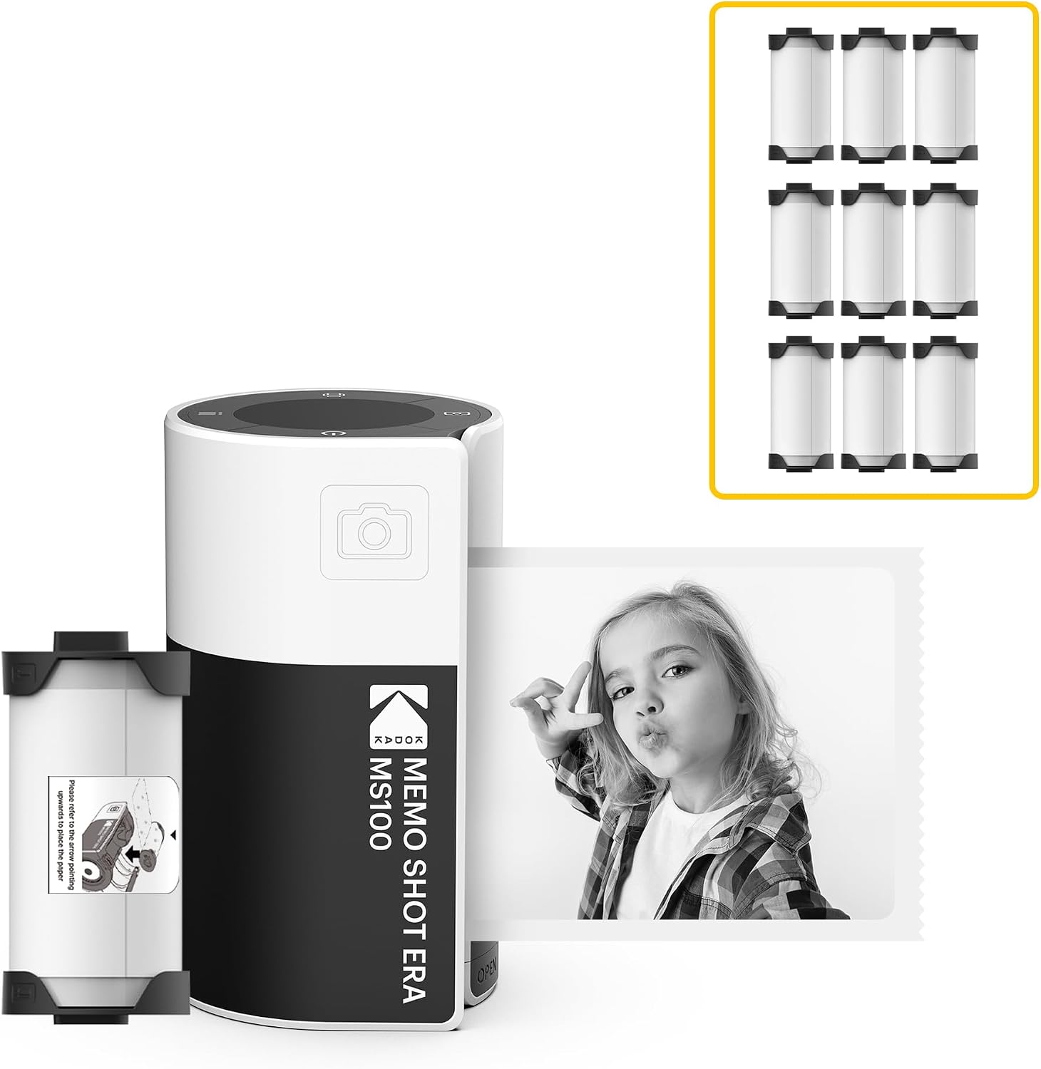 KODAK Memo Shot ERA Kids Instant Digital Camera and Photo Label Printer (White, Camera + 10 Rolls)